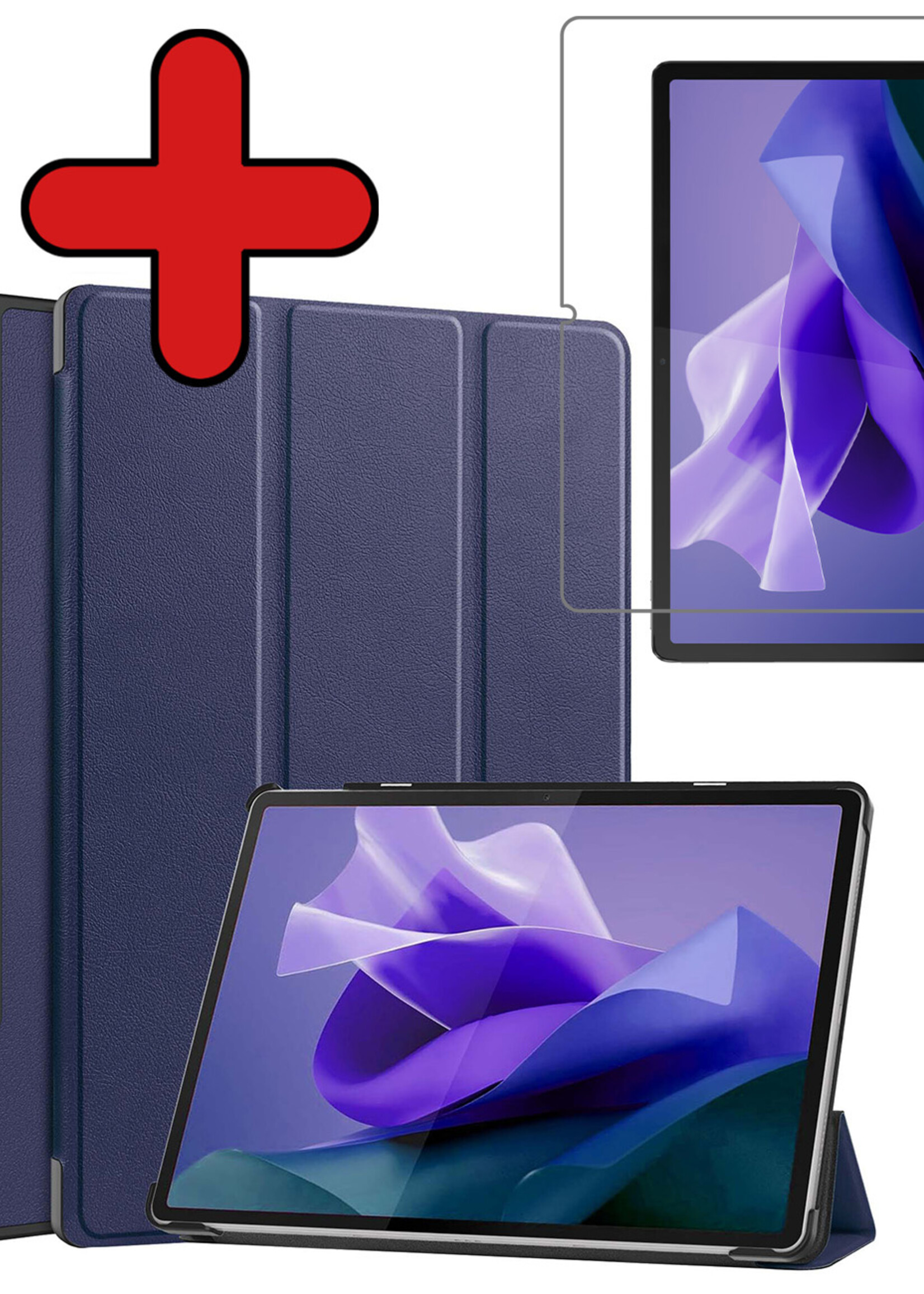 BTH Hoes Geschikt voor Lenovo Tab P12 Hoes Book Case Hoesje Trifold Cover Met Uitsparing Geschikt voor Lenovo Pen Met Screenprotector - Hoesje Geschikt voor Lenovo Tab P12 Hoesje Bookcase - Donkerblauw