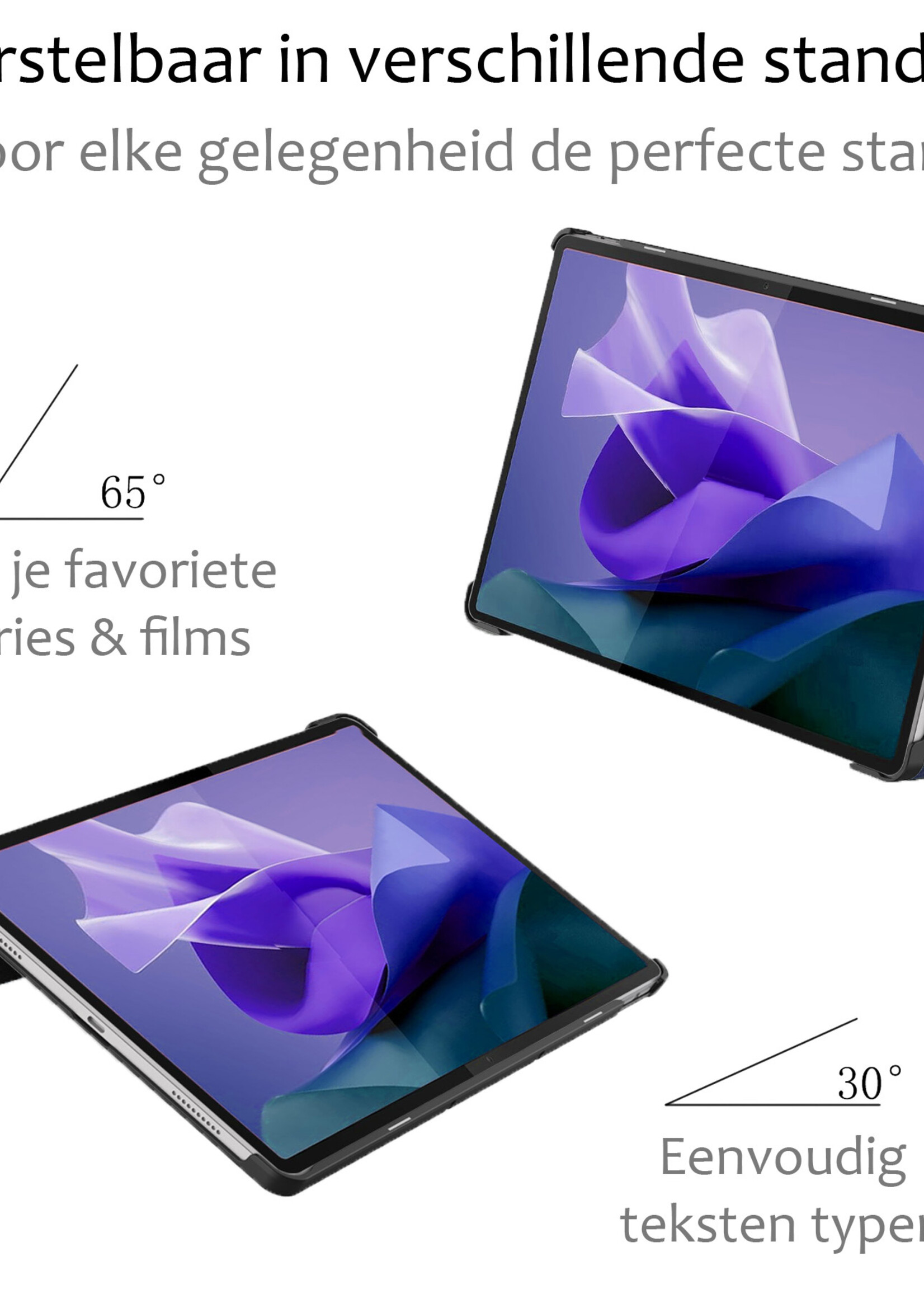 BTH Hoes Geschikt voor Lenovo Tab P12 Hoes Book Case Hoesje Trifold Cover Met Uitsparing Geschikt voor Lenovo Pen Met Screenprotector - Hoesje Geschikt voor Lenovo Tab P12 Hoesje Bookcase - Donkerblauw