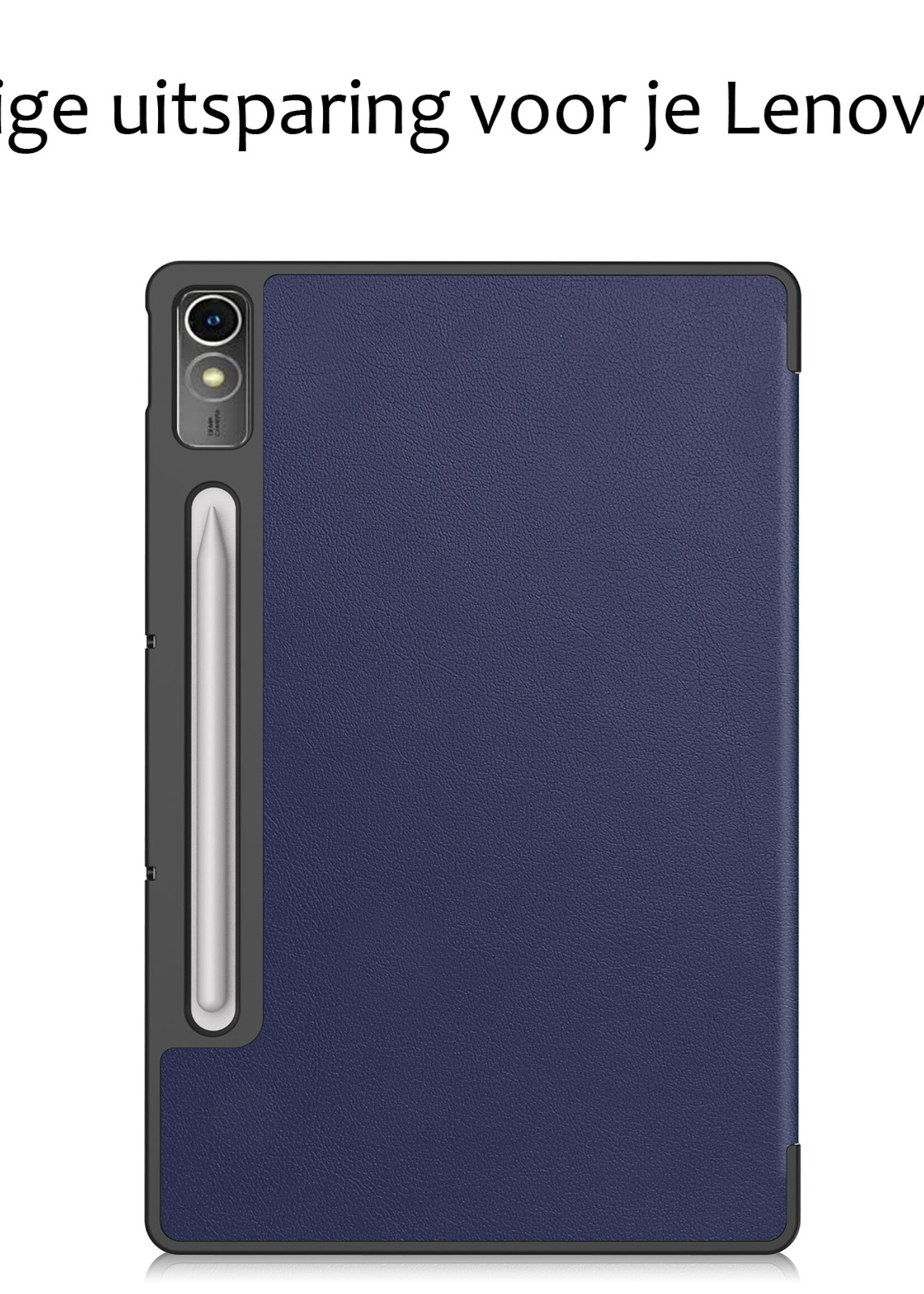 BTH Hoes Geschikt voor Lenovo Tab P12 Hoes Book Case Hoesje Trifold Cover Met Uitsparing Geschikt voor Lenovo Pen Met Screenprotector - Hoesje Geschikt voor Lenovo Tab P12 Hoesje Bookcase - Donkerblauw