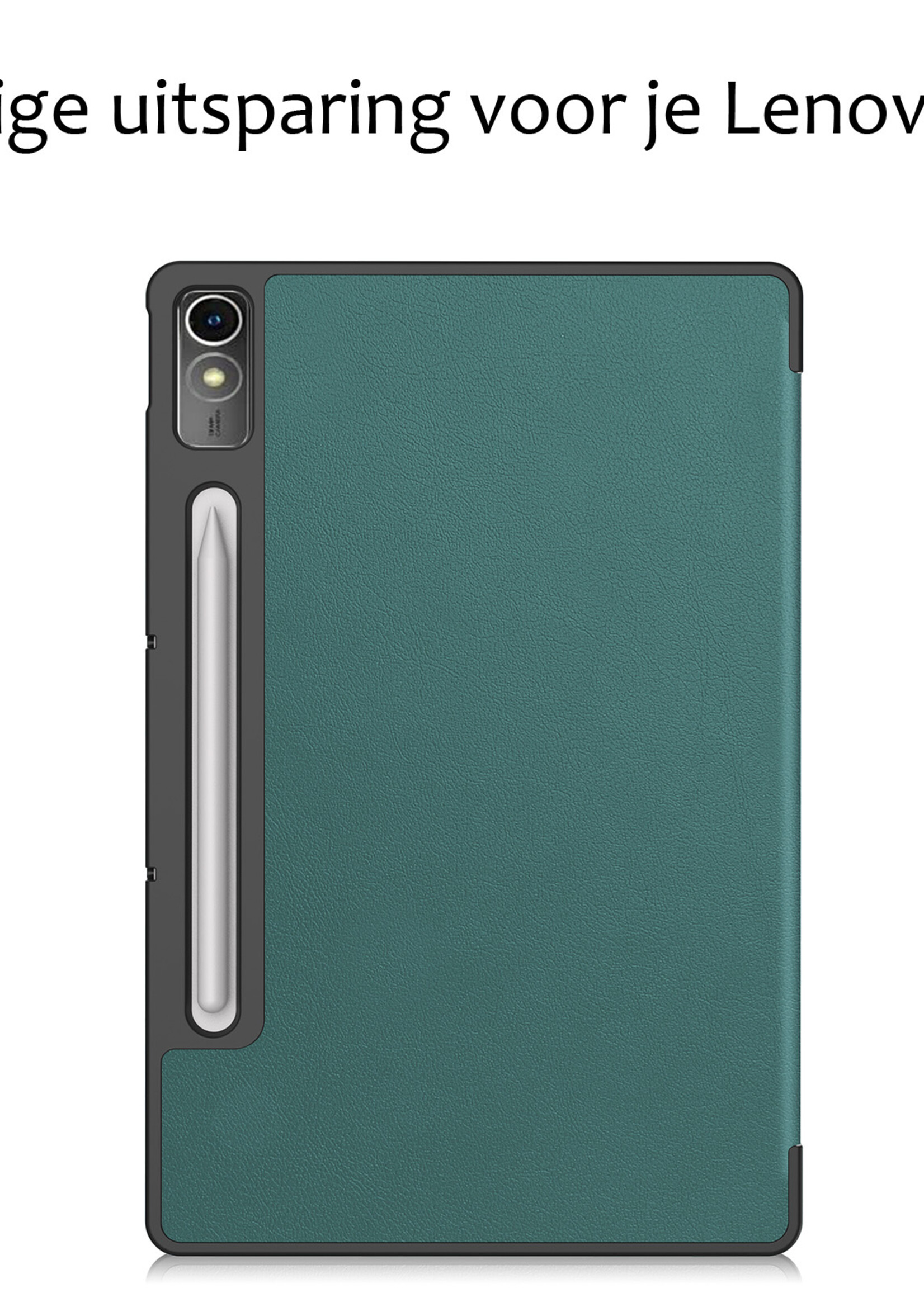 BTH Hoes Geschikt voor Lenovo Tab P12 Hoes Book Case Hoesje Trifold Cover Met Uitsparing Geschikt voor Lenovo Pen Met Screenprotector - Hoesje Geschikt voor Lenovo Tab P12 Hoesje Bookcase - Donkergroen