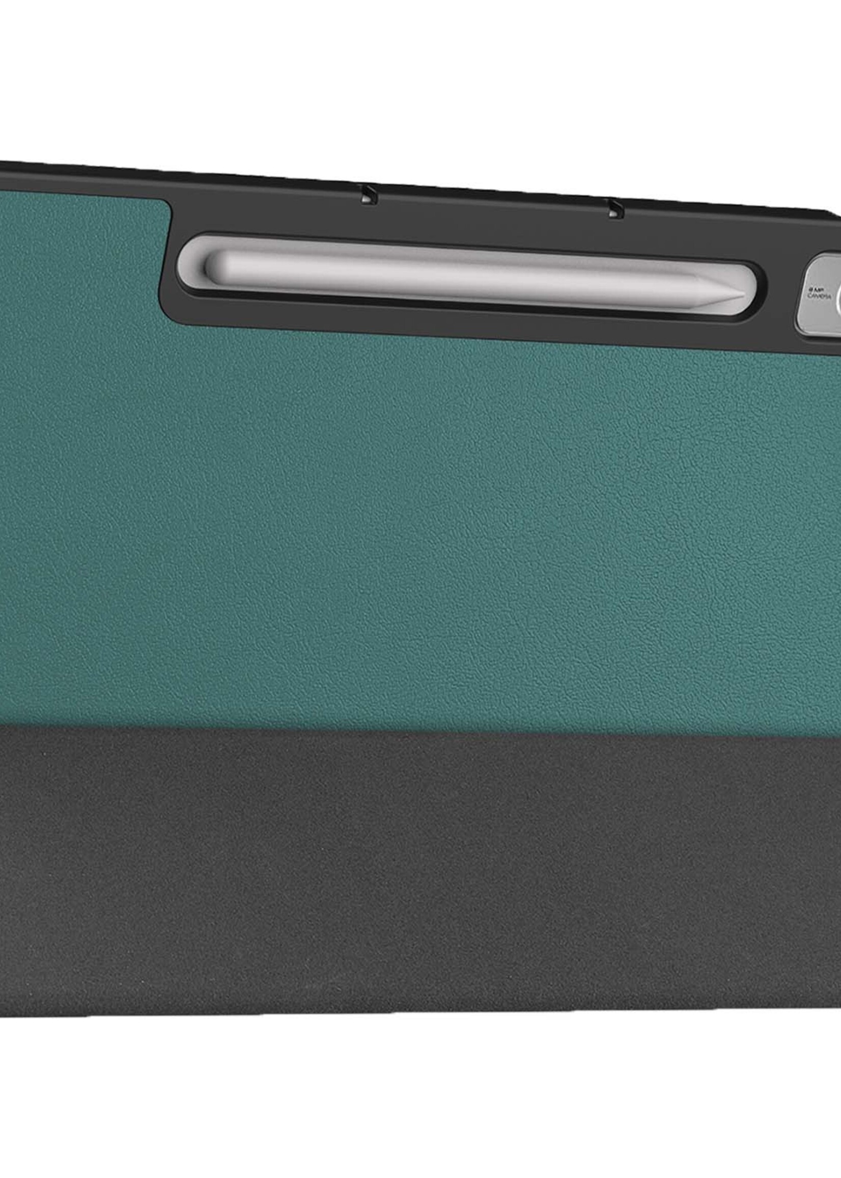 BTH Hoes Geschikt voor Lenovo Tab P12 Hoes Book Case Hoesje Trifold Cover Met Uitsparing Geschikt voor Lenovo Pen Met Screenprotector - Hoesje Geschikt voor Lenovo Tab P12 Hoesje Bookcase - Donkergroen