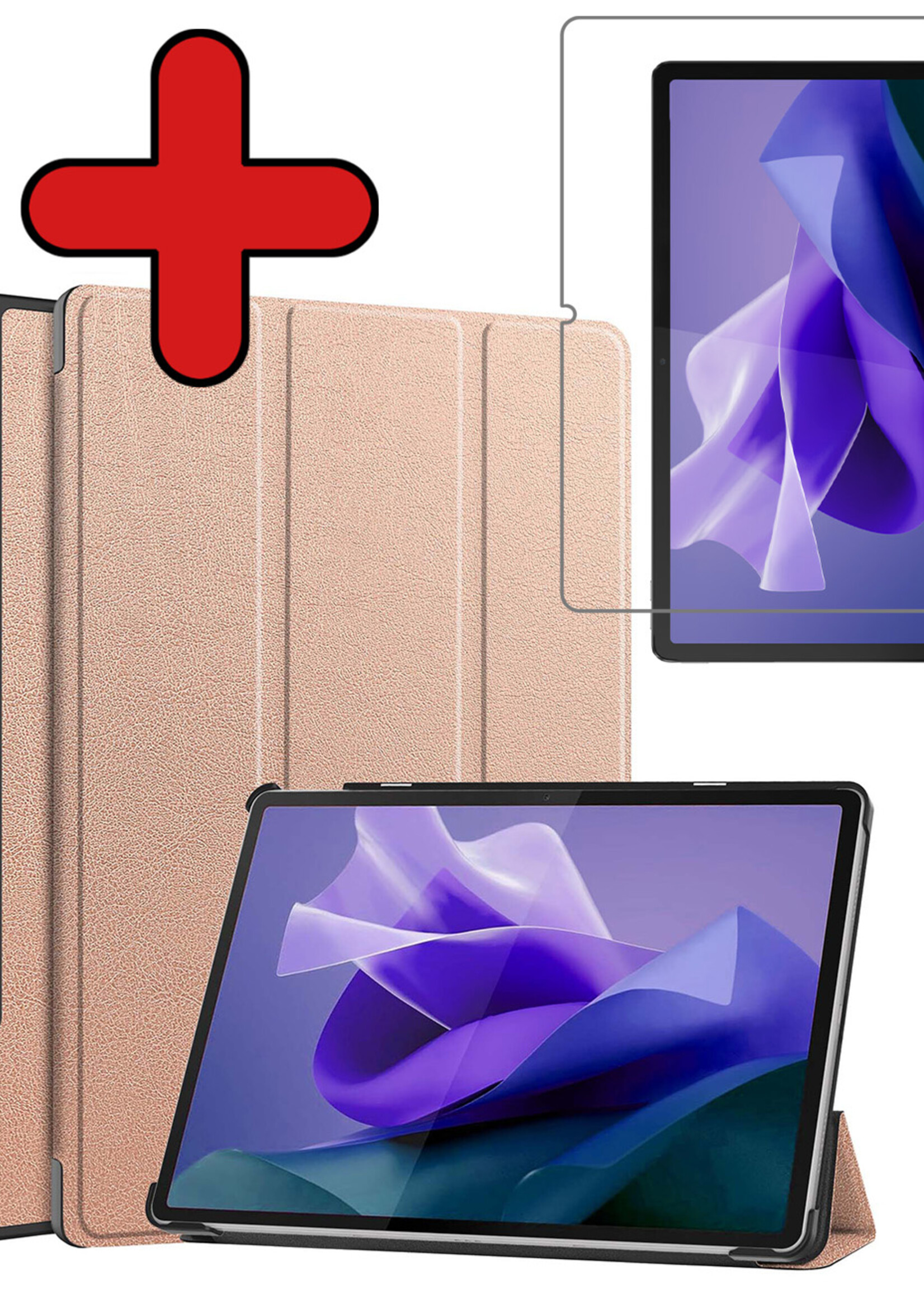 BTH Hoes Geschikt voor Lenovo Tab P12 Hoes Book Case Hoesje Trifold Cover Met Uitsparing Geschikt voor Lenovo Pen Met Screenprotector - Hoesje Geschikt voor Lenovo Tab P12 Hoesje Bookcase - Rosé goud