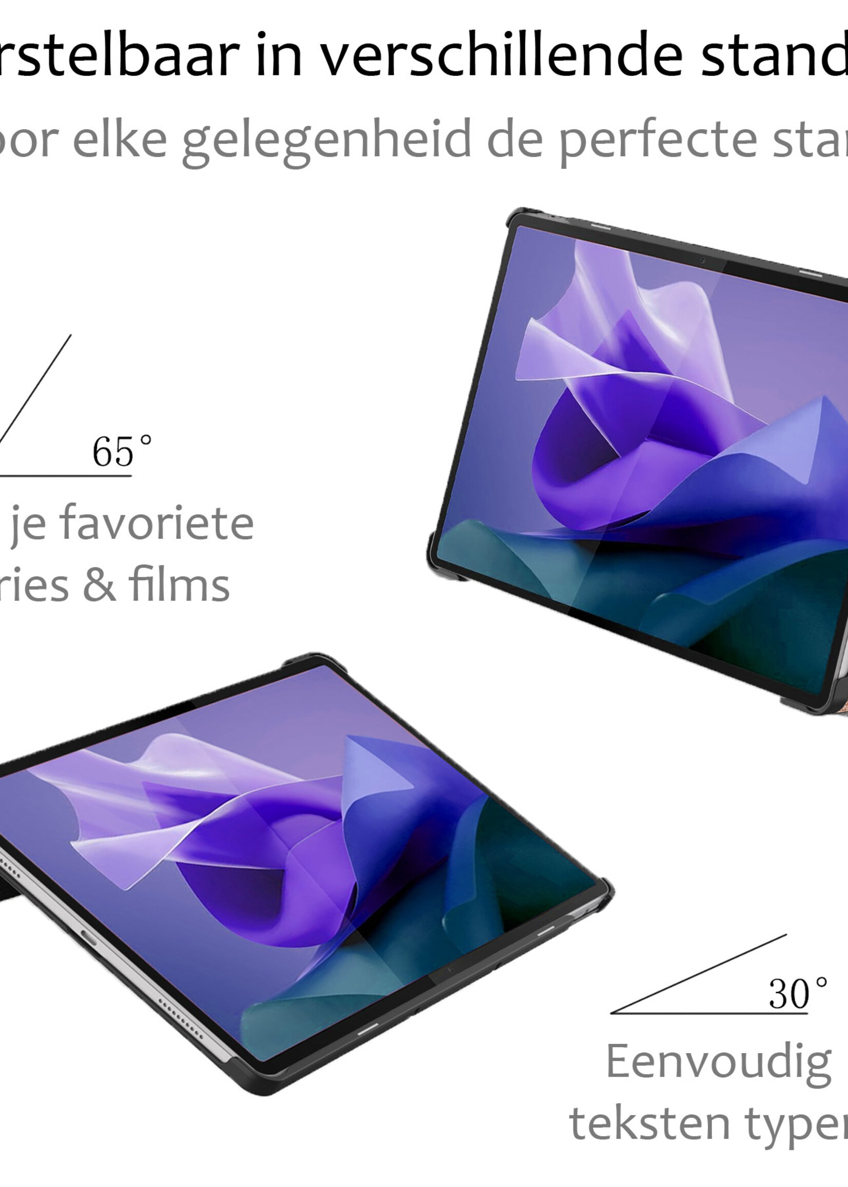BTH Hoes Geschikt voor Lenovo Tab P12 Hoes Book Case Hoesje Trifold Cover Met Uitsparing Geschikt voor Lenovo Pen Met Screenprotector - Hoesje Geschikt voor Lenovo Tab P12 Hoesje Bookcase - Rosé goud