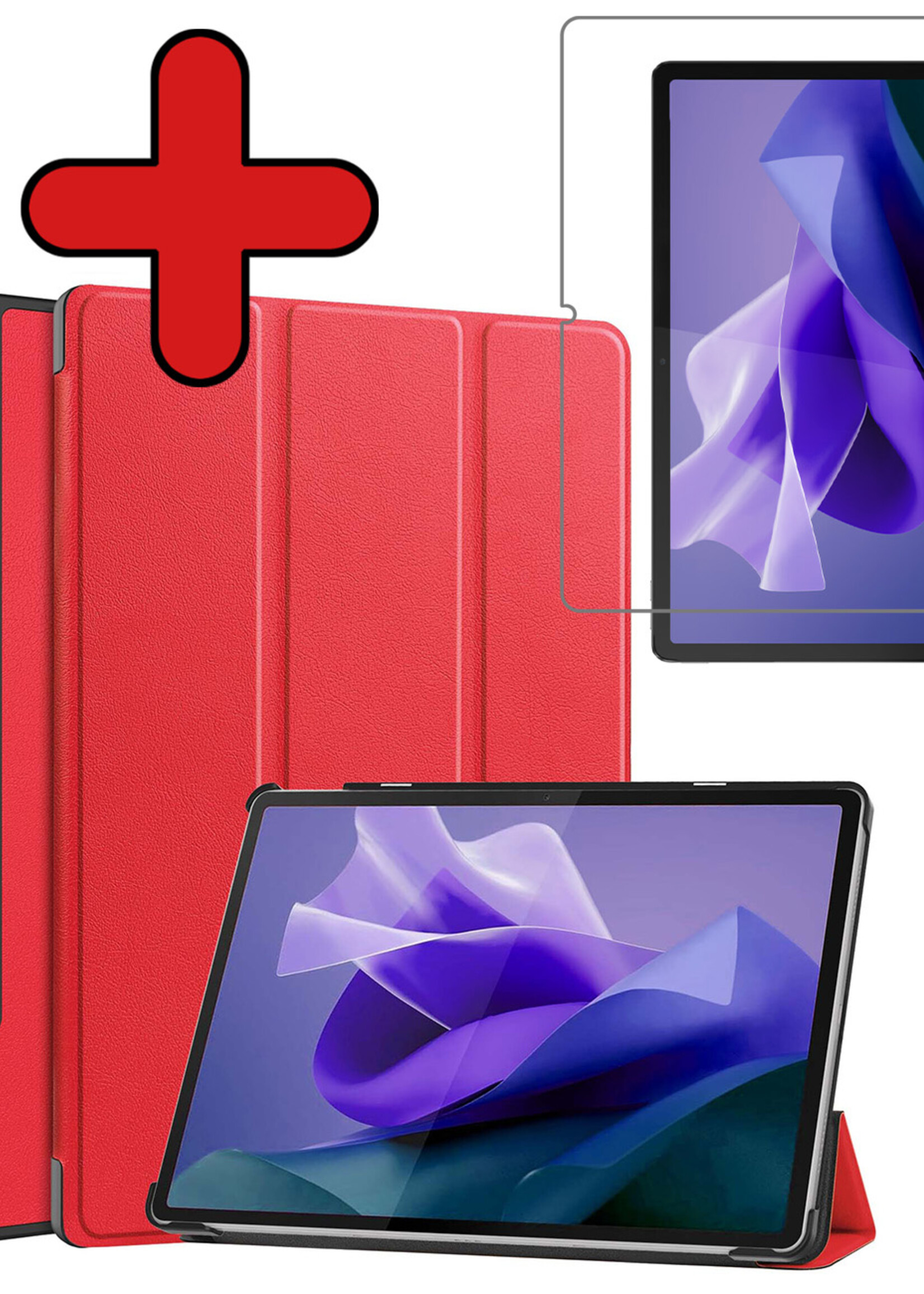 BTH Hoes Geschikt voor Lenovo Tab P12 Hoes Book Case Hoesje Trifold Cover Met Uitsparing Geschikt voor Lenovo Pen Met Screenprotector - Hoesje Geschikt voor Lenovo Tab P12 Hoesje Bookcase - Rood