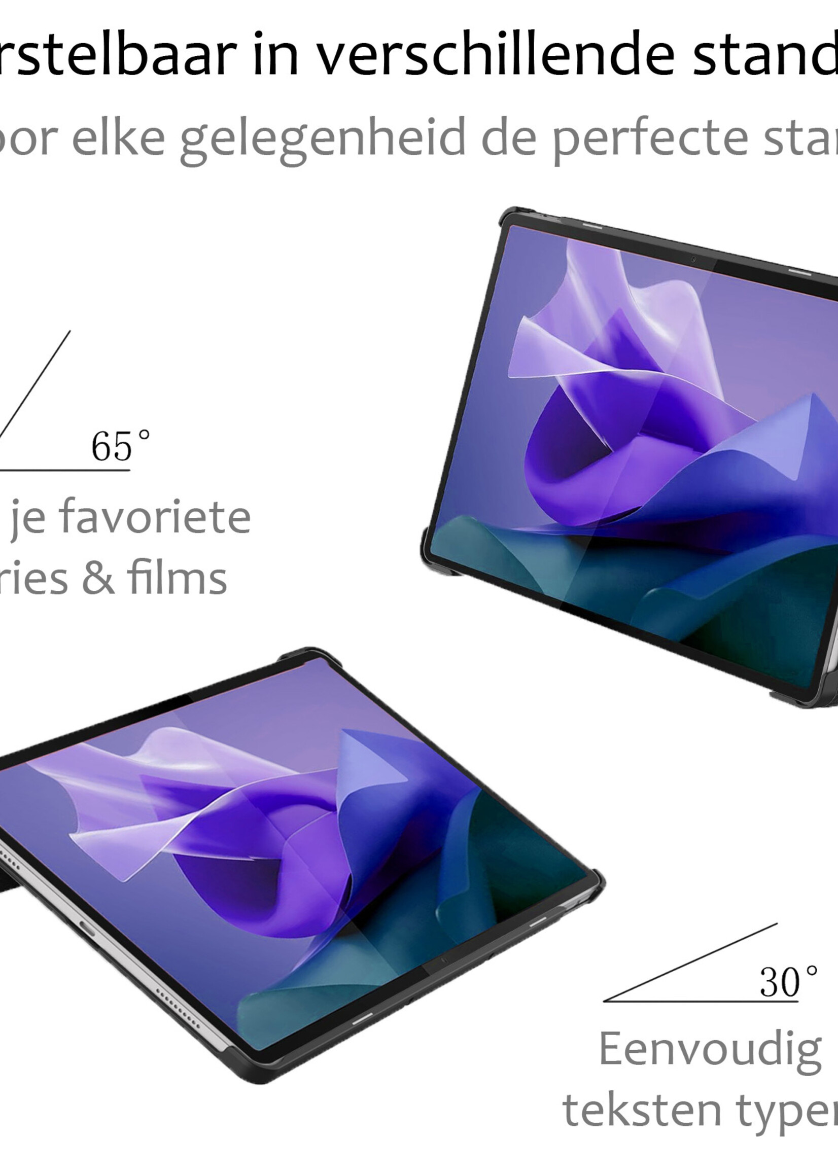 BTH Hoes Geschikt voor Lenovo Tab P12 Hoes Book Case Hoesje Trifold Cover Met Uitsparing Geschikt voor Lenovo Pen Met Screenprotector - Hoesje Geschikt voor Lenovo Tab P12 Hoesje Bookcase - Zwart