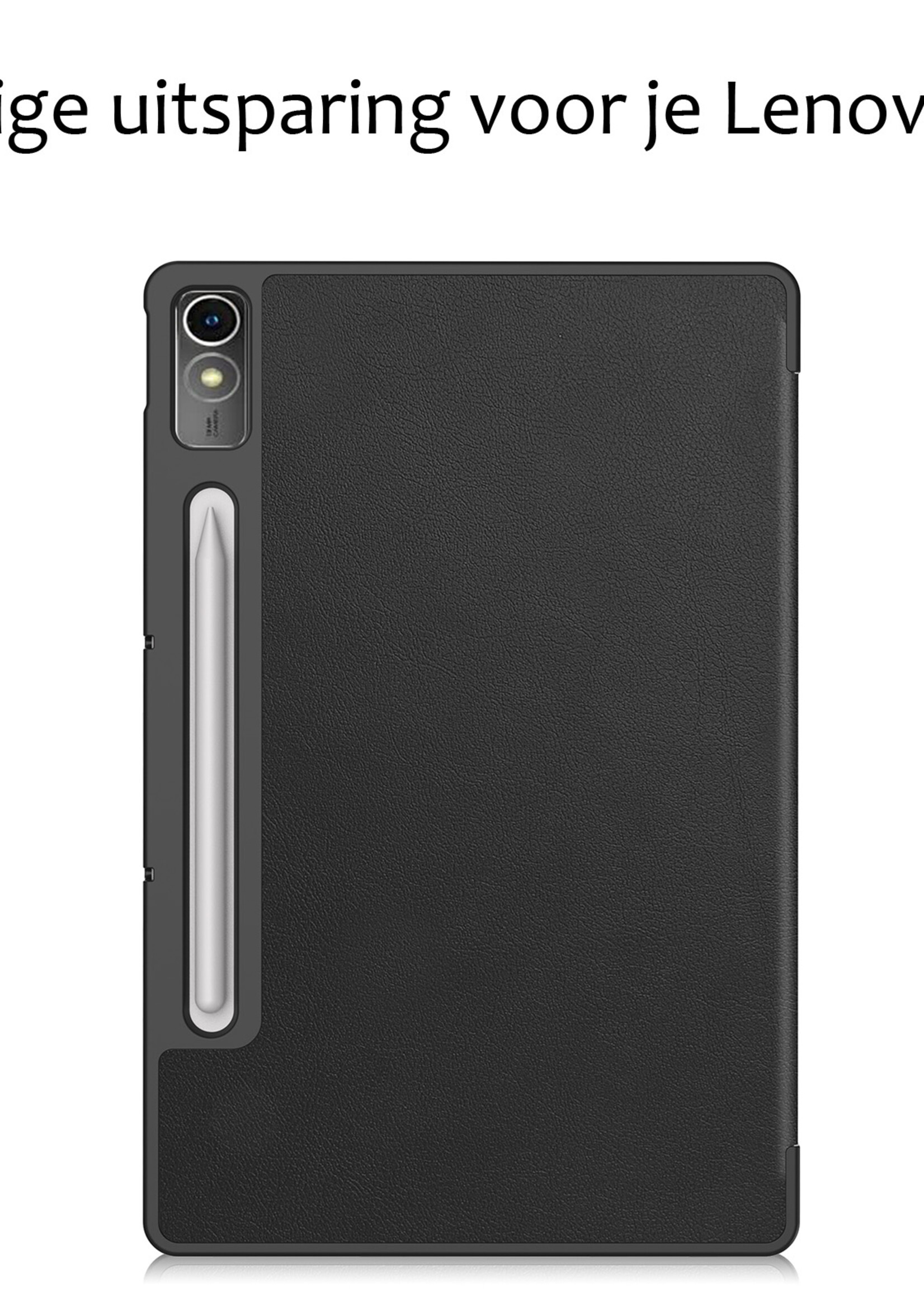BTH Hoes Geschikt voor Lenovo Tab P12 Hoes Book Case Hoesje Trifold Cover Met Uitsparing Geschikt voor Lenovo Pen Met Screenprotector - Hoesje Geschikt voor Lenovo Tab P12 Hoesje Bookcase - Zwart