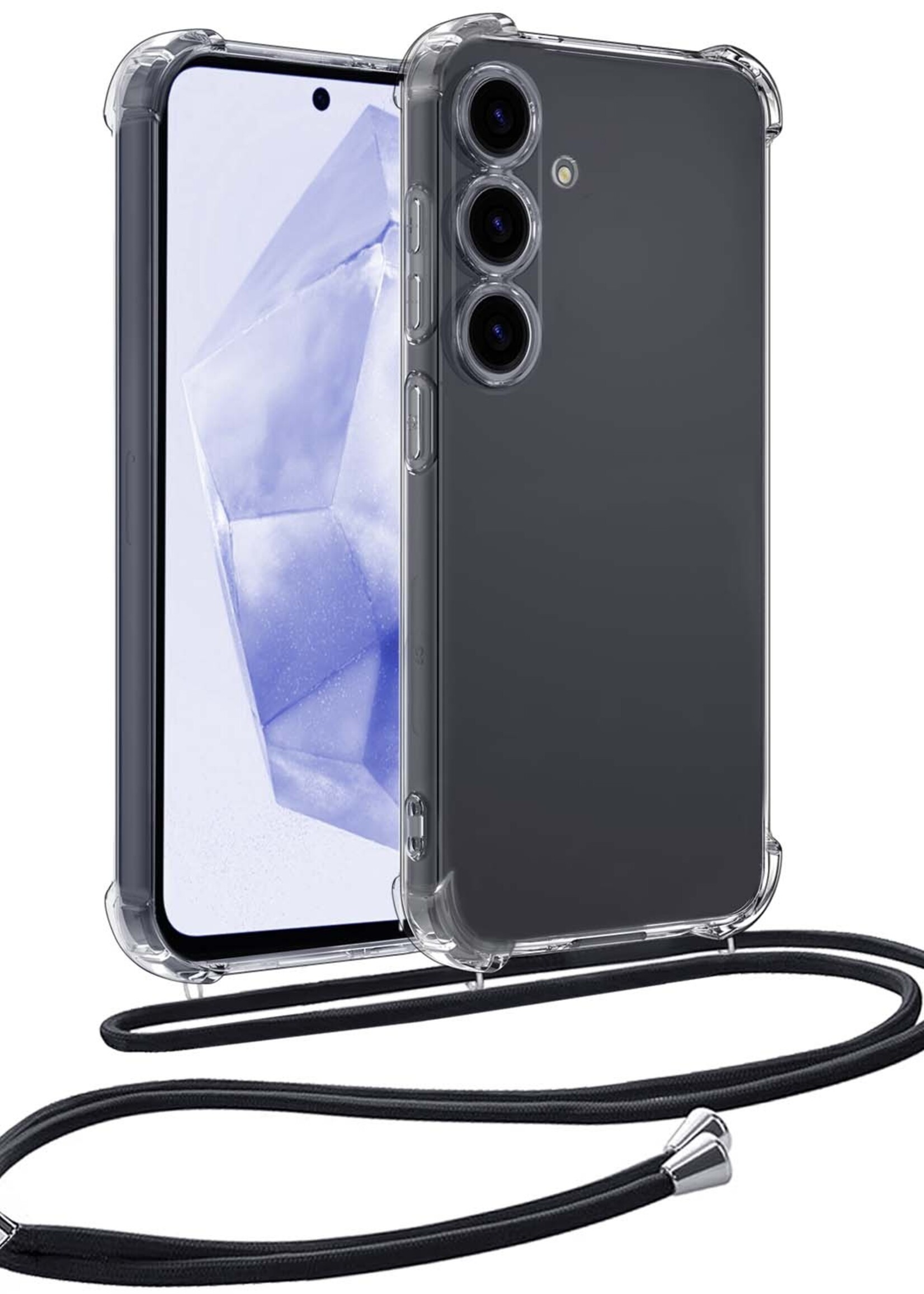 BTH Hoesje Geschikt voor Samsung A35 Hoesje Siliconen Shock Proof Hoesje Met Koord Case Met Telefoonkoord - Hoes Geschikt voor Samsung Galaxy A35 5G Hoesje Cover Shockproof Met Koord - Transparant