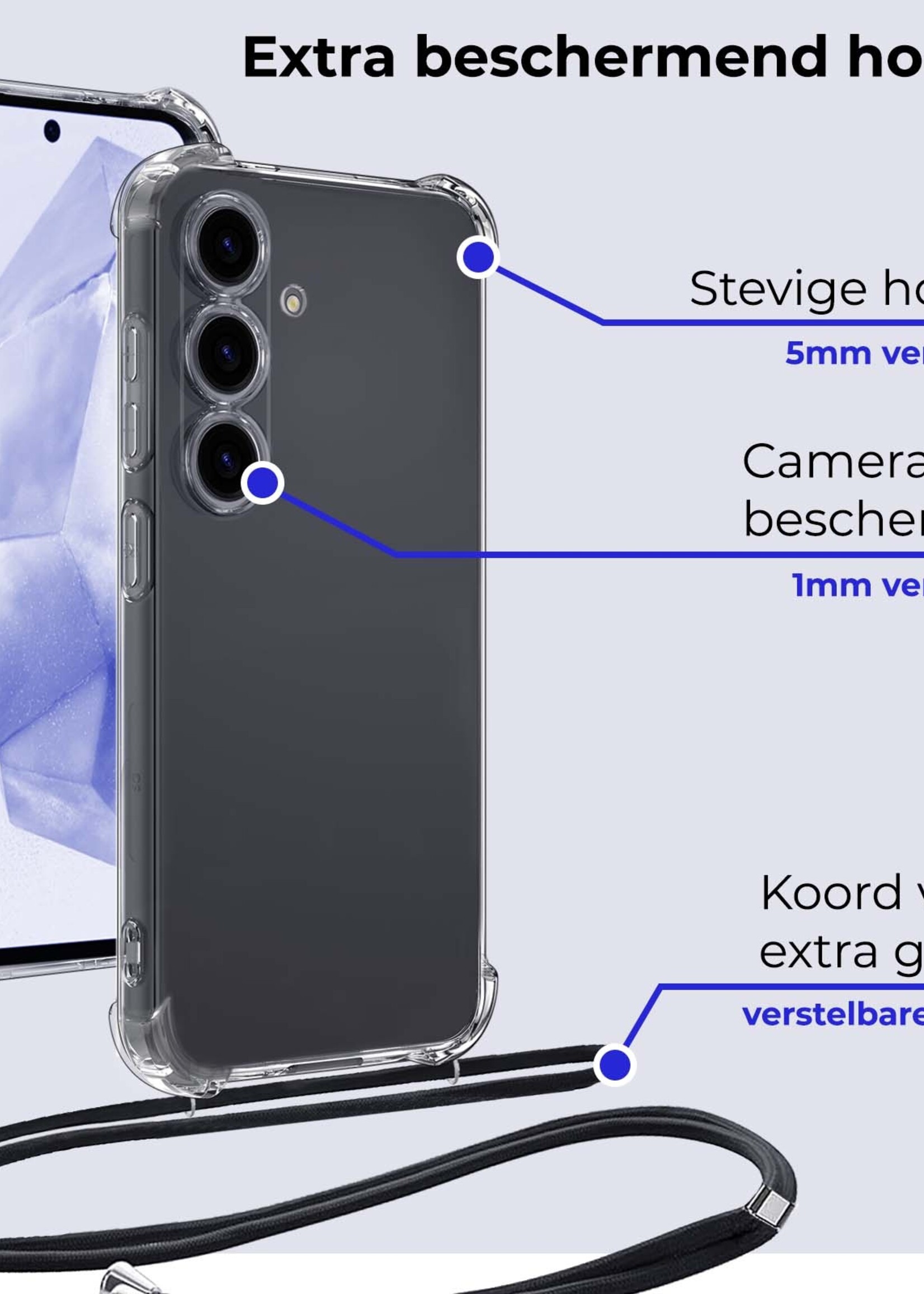 BTH Hoesje Geschikt voor Samsung A35 Hoesje Siliconen Shock Proof Hoesje Met Koord Case Met Telefoonkoord - Hoes Geschikt voor Samsung Galaxy A35 5G Hoesje Cover Shockproof Met Koord - Transparant