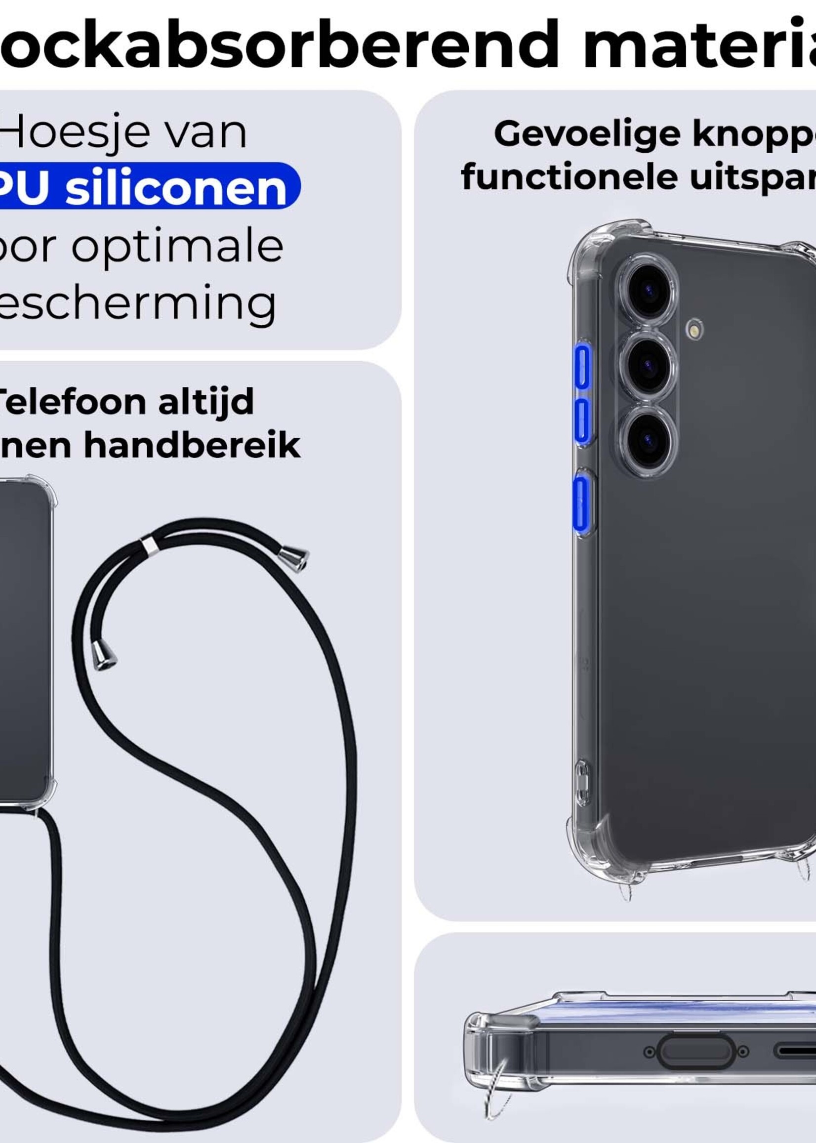 BTH Hoesje Geschikt voor Samsung A35 Hoesje Siliconen Shock Proof Hoesje Met Koord Case Met Telefoonkoord - Hoes Geschikt voor Samsung Galaxy A35 5G Hoesje Cover Shockproof Met Koord - Transparant