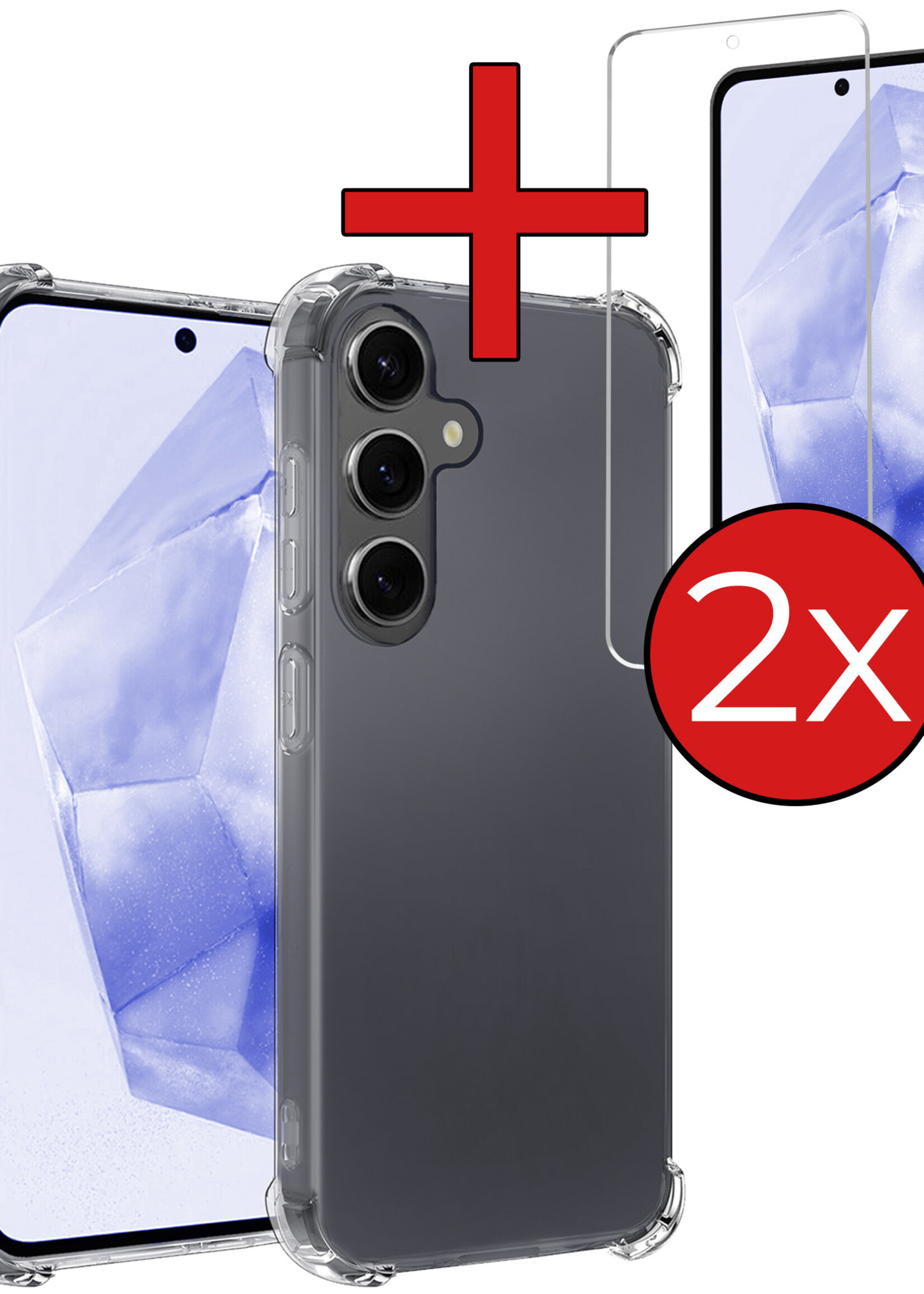 BTH Hoesje Geschikt voor Samsung A35 Hoesje Siliconen Shock Proof Case Hoes Met 2x Screenprotector - Hoes Geschikt voor Samsung Galaxy A35 5G Hoes Cover Case Shockproof - Transparant