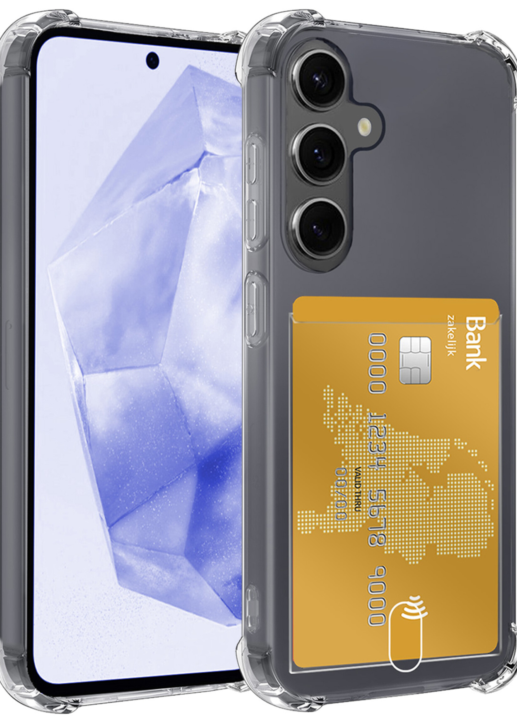 BTH Hoesje Geschikt voor Samsung A35 Hoesje Met Pasjeshouder Siliconen Case Met Kaarthouder - Hoes Geschikt voor Samsung Galaxy A35 5G Hoesje Shock Proof Case - Transparant