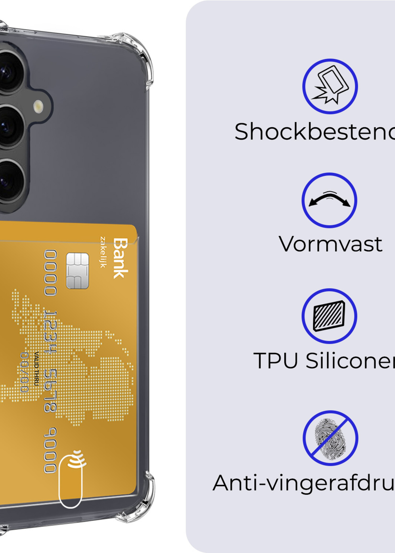 BTH Hoesje Geschikt voor Samsung A35 Hoesje Met Pasjeshouder Siliconen Case Met Kaarthouder - Hoes Geschikt voor Samsung Galaxy A35 5G Hoesje Shock Proof Case - Transparant