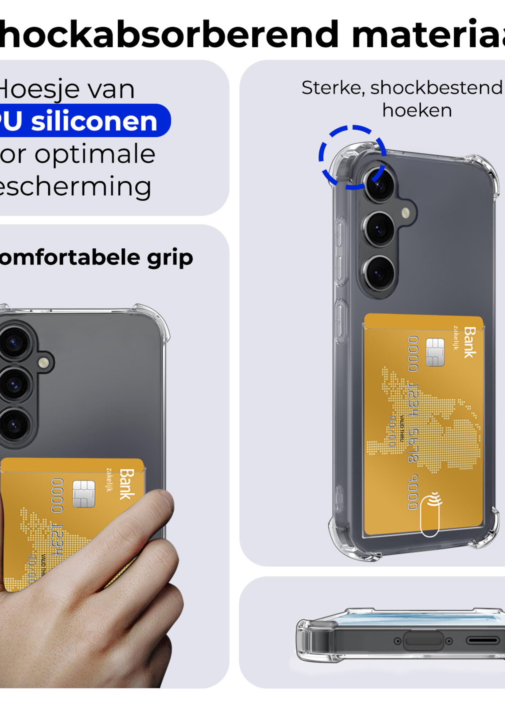 BTH Hoesje Geschikt voor Samsung A35 Hoesje Met Pasjeshouder Siliconen Case Met Kaarthouder - Hoes Geschikt voor Samsung Galaxy A35 5G Hoesje Shock Proof Case - Transparant
