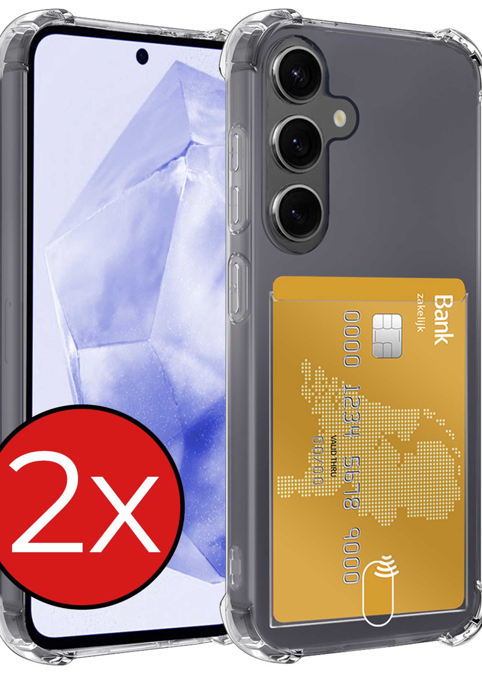 BTH Hoesje Geschikt voor Samsung A35 Hoesje Met Pasjeshouder Siliconen Case Met Kaarthouder - Hoes Geschikt voor Samsung Galaxy A35 5G Hoesje Shock Proof Case - Transparant - 2 PACK