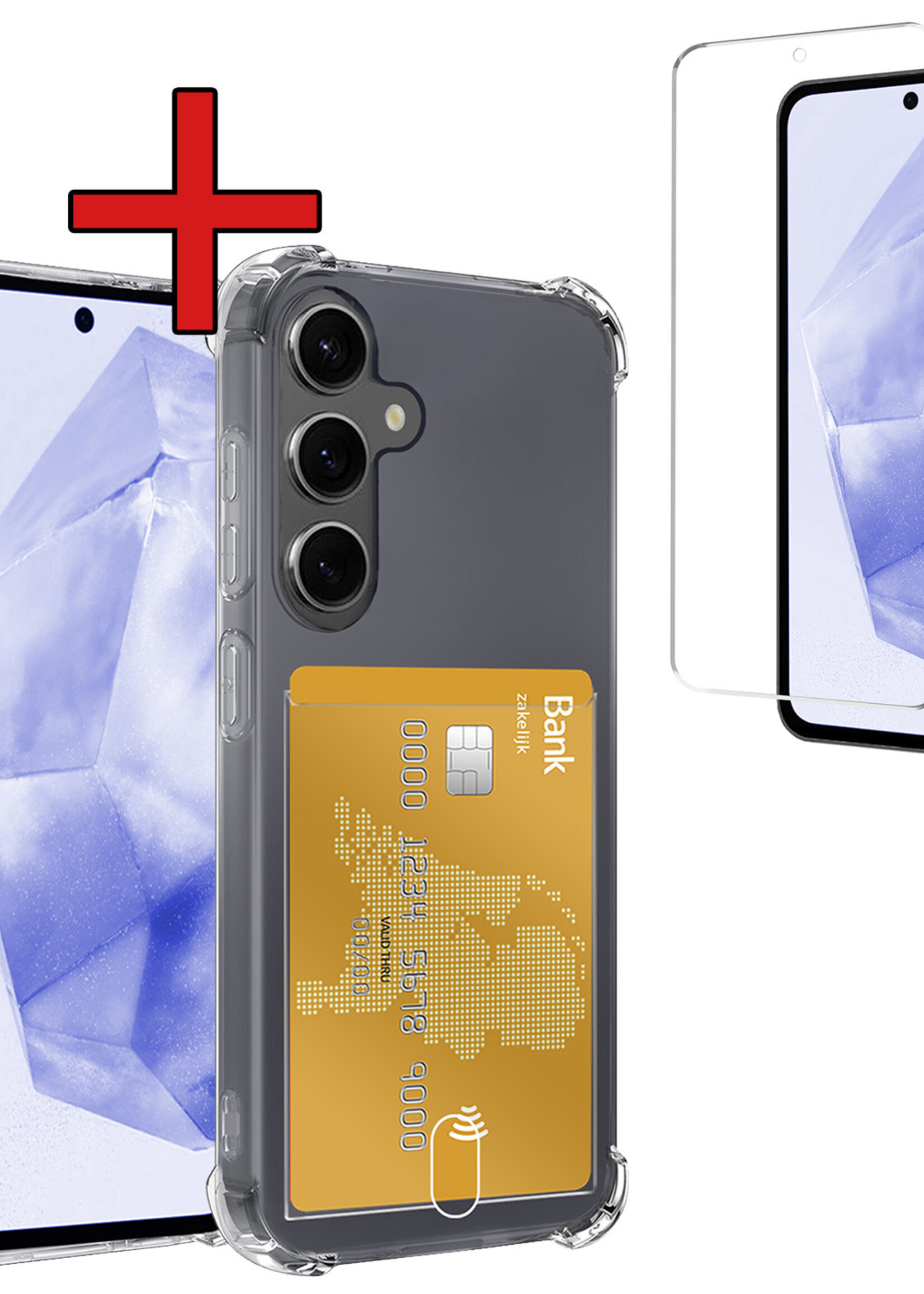 BTH Hoesje Geschikt voor Samsung A35 Hoesje Met Pasjeshouder Siliconen Case Met Kaarthouder Met Screenprotector - Hoes Geschikt voor Samsung Galaxy A35 5G Hoesje Shock Proof Case - Transparant