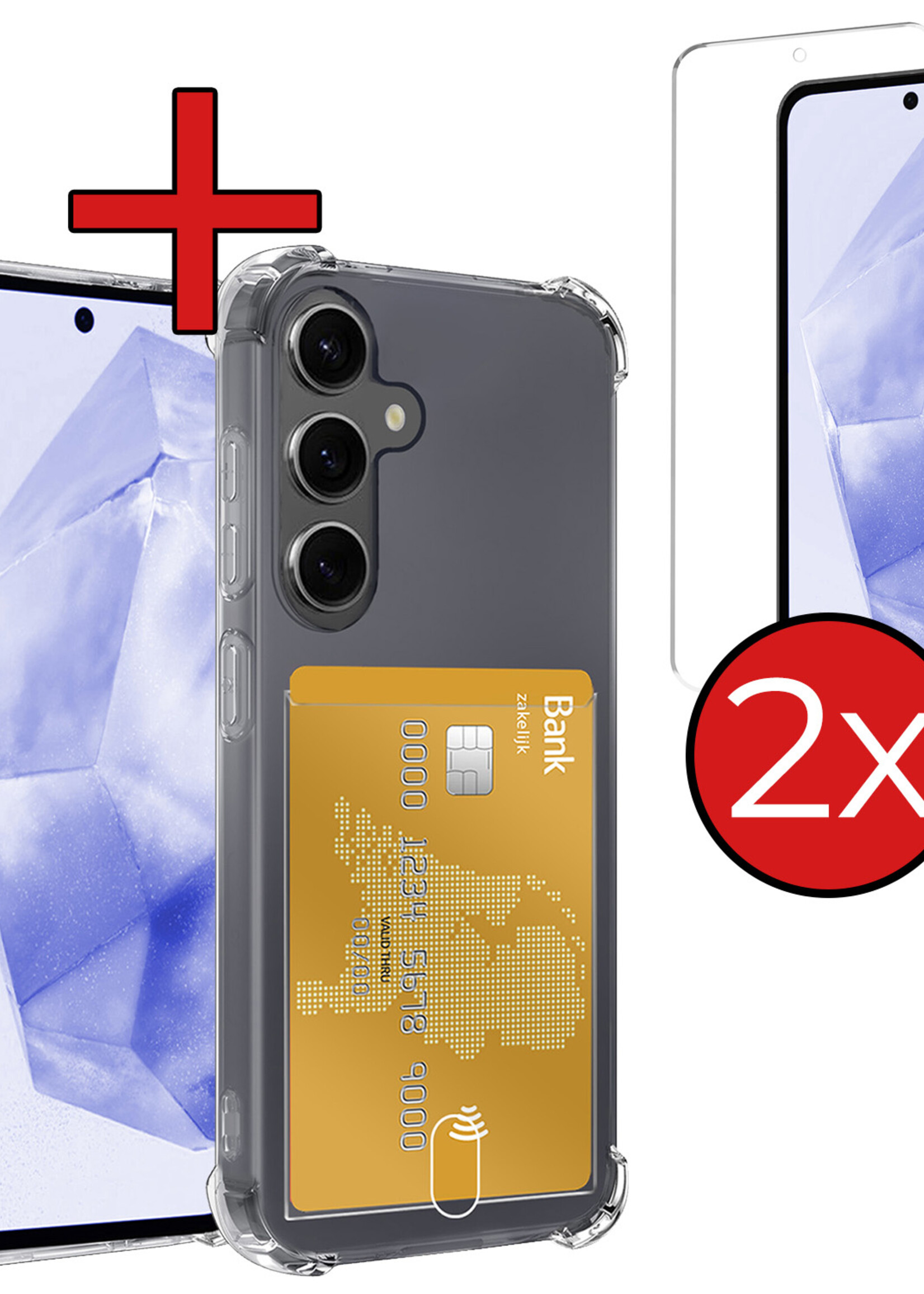 BTH Hoesje Geschikt voor Samsung A35 Hoesje Met Pasjeshouder Siliconen Case Met Kaarthouder Met 2x Screenprotector - Hoes Geschikt voor Samsung Galaxy A35 5G Hoesje Shock Proof Case - Transparant