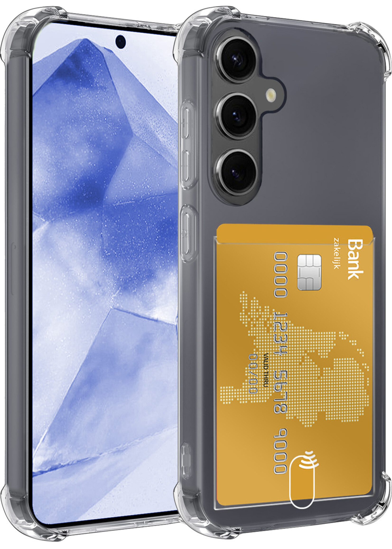BTH Hoesje Geschikt voor Samsung A55 Hoesje Met Pasjeshouder Siliconen Case Met Kaarthouder - Hoes Geschikt voor Samsung Galaxy A55 Hoesje Shock Proof Case - Transparant