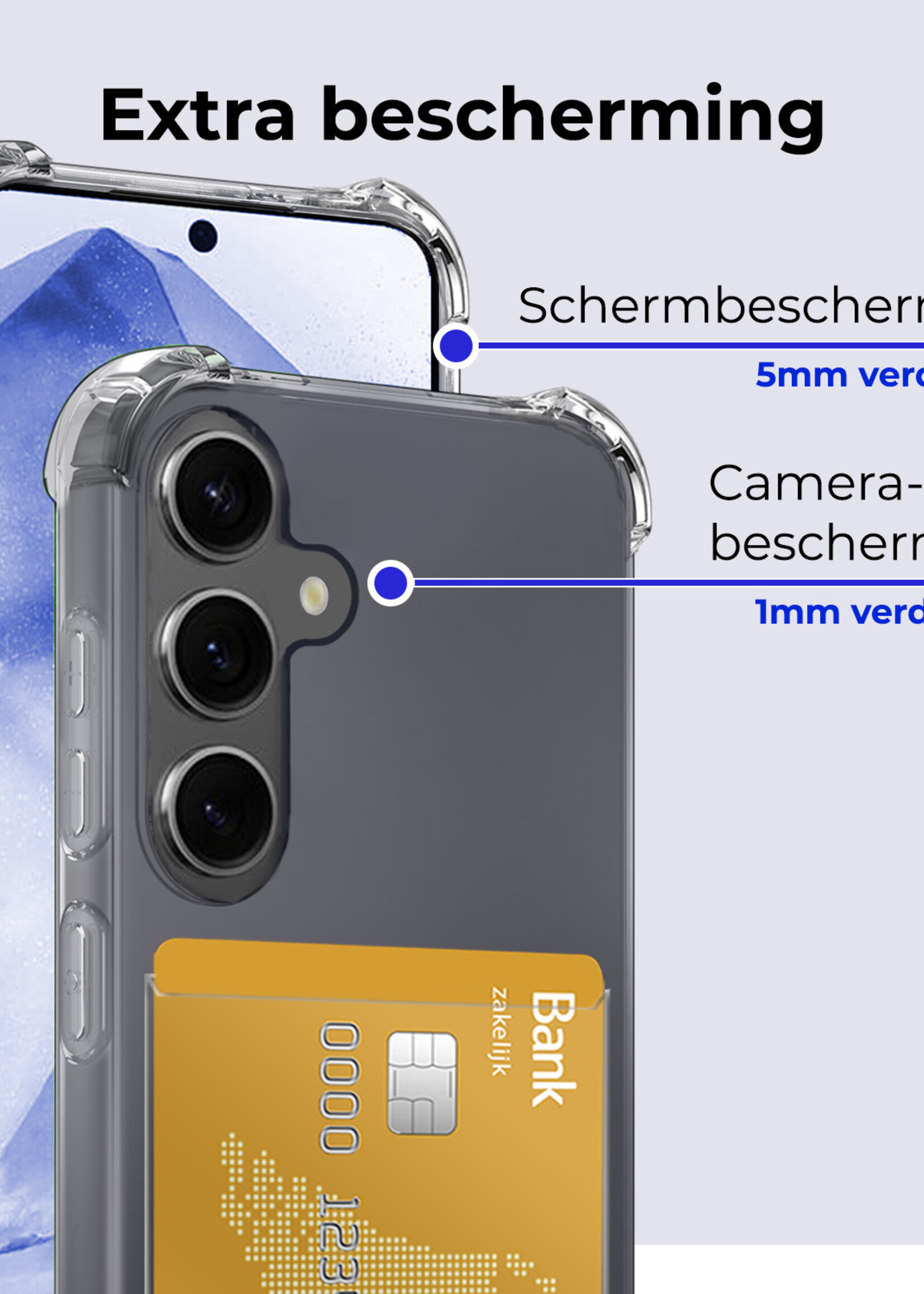 BTH Hoesje Geschikt voor Samsung A55 Hoesje Met Pasjeshouder Siliconen Case Met Kaarthouder - Hoes Geschikt voor Samsung Galaxy A55 Hoesje Shock Proof Case - Transparant - 2 PACK
