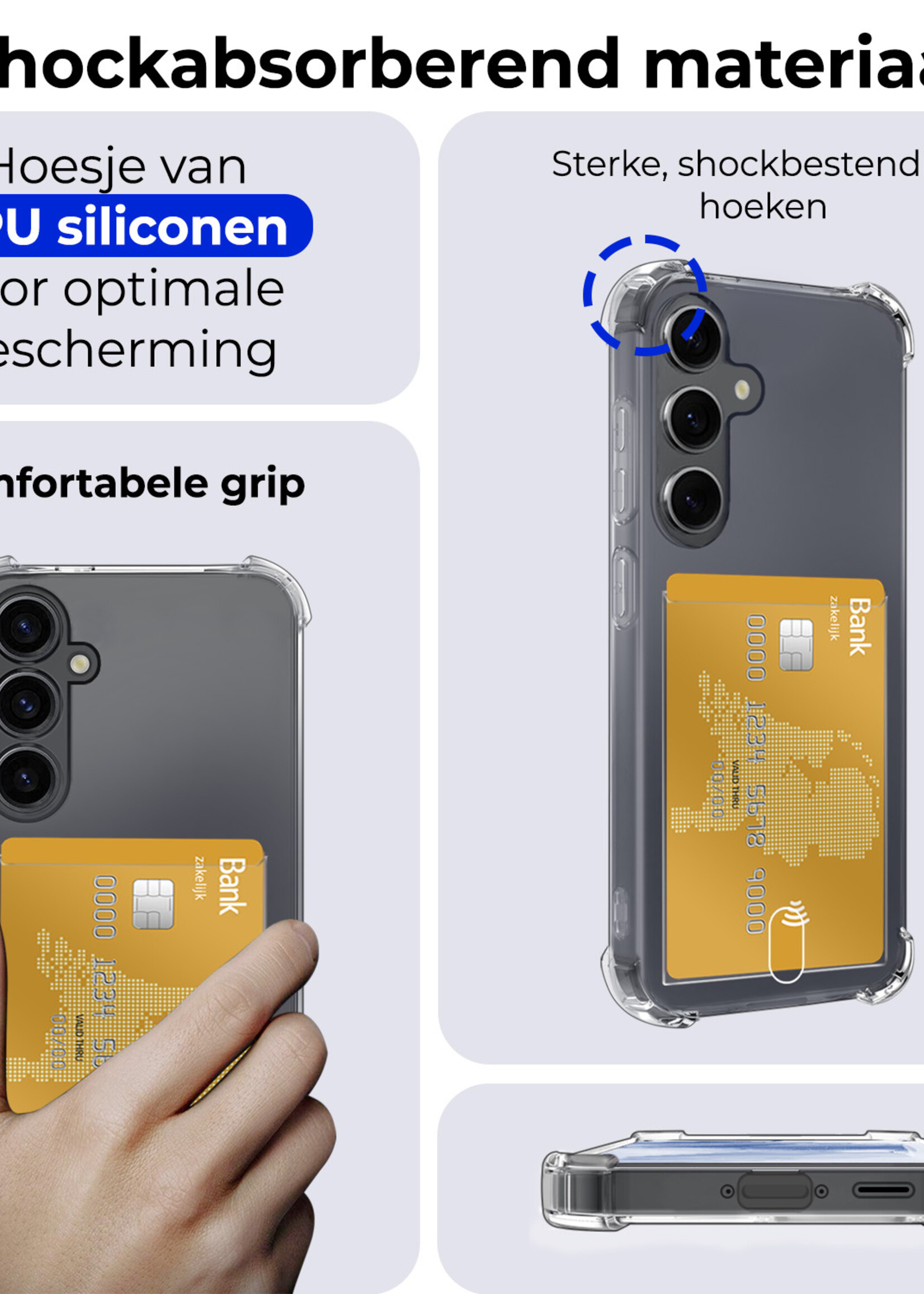 BTH Hoesje Geschikt voor Samsung A55 Hoesje Met Pasjeshouder Siliconen Case Met Kaarthouder - Hoes Geschikt voor Samsung Galaxy A55 Hoesje Shock Proof Case - Transparant - 2 PACK