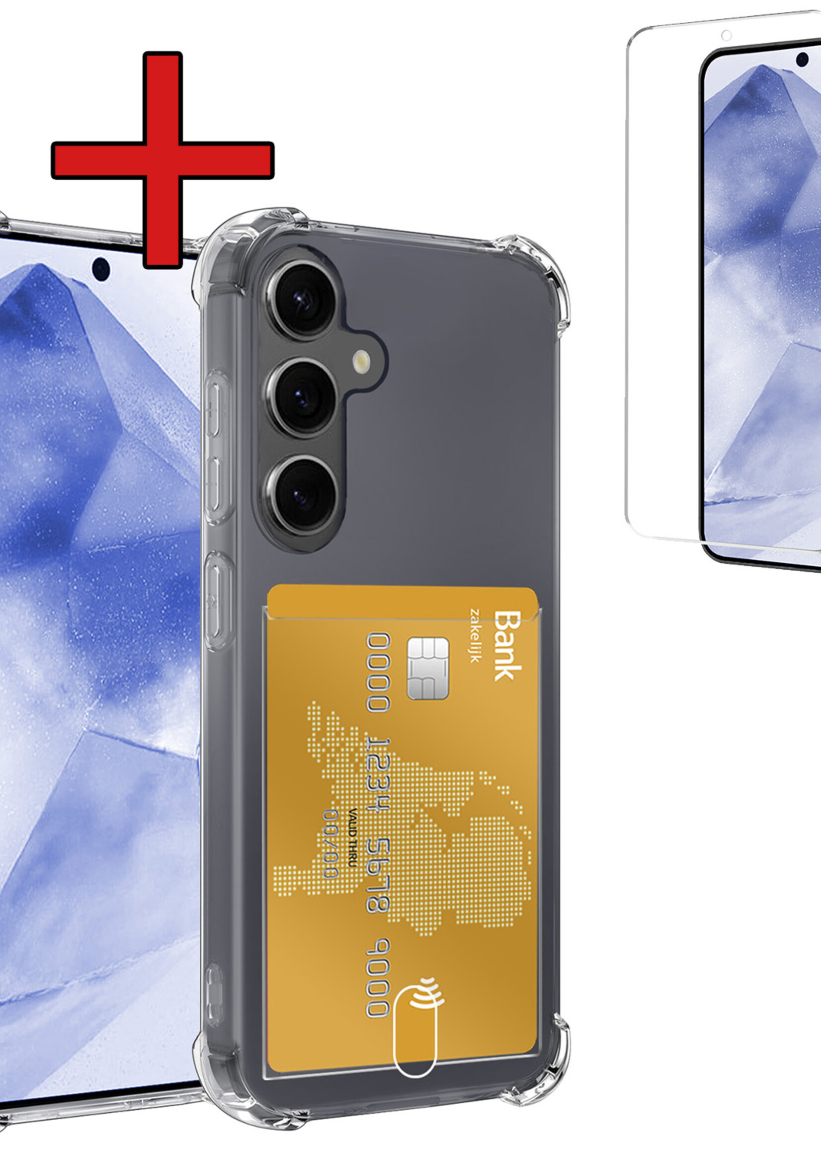BTH Hoesje Geschikt voor Samsung A55 Hoesje Met Pasjeshouder Siliconen Case Met Kaarthouder Met Screenprotector - Hoes Geschikt voor Samsung Galaxy A55 Hoesje Shock Proof Case - Transparant
