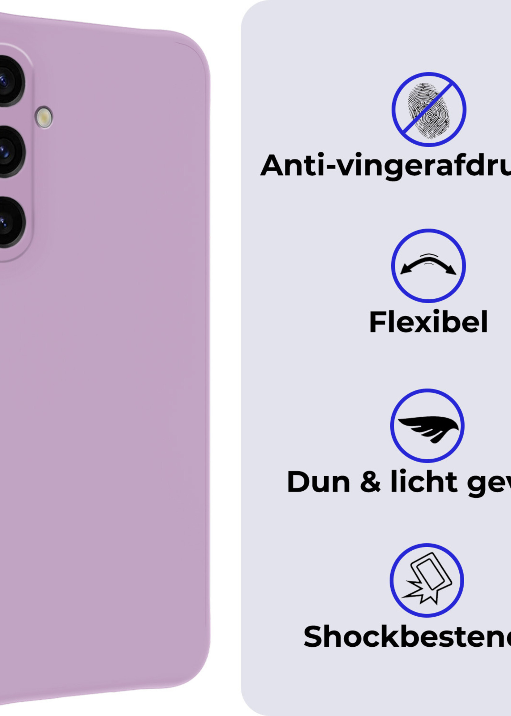 BTH Hoesje Geschikt voor Samsung A35 Hoesje Siliconen Case Hoes Met Screenprotector - Hoes Geschikt voor Samsung Galaxy A35 5G Hoes Cover Case - Lila