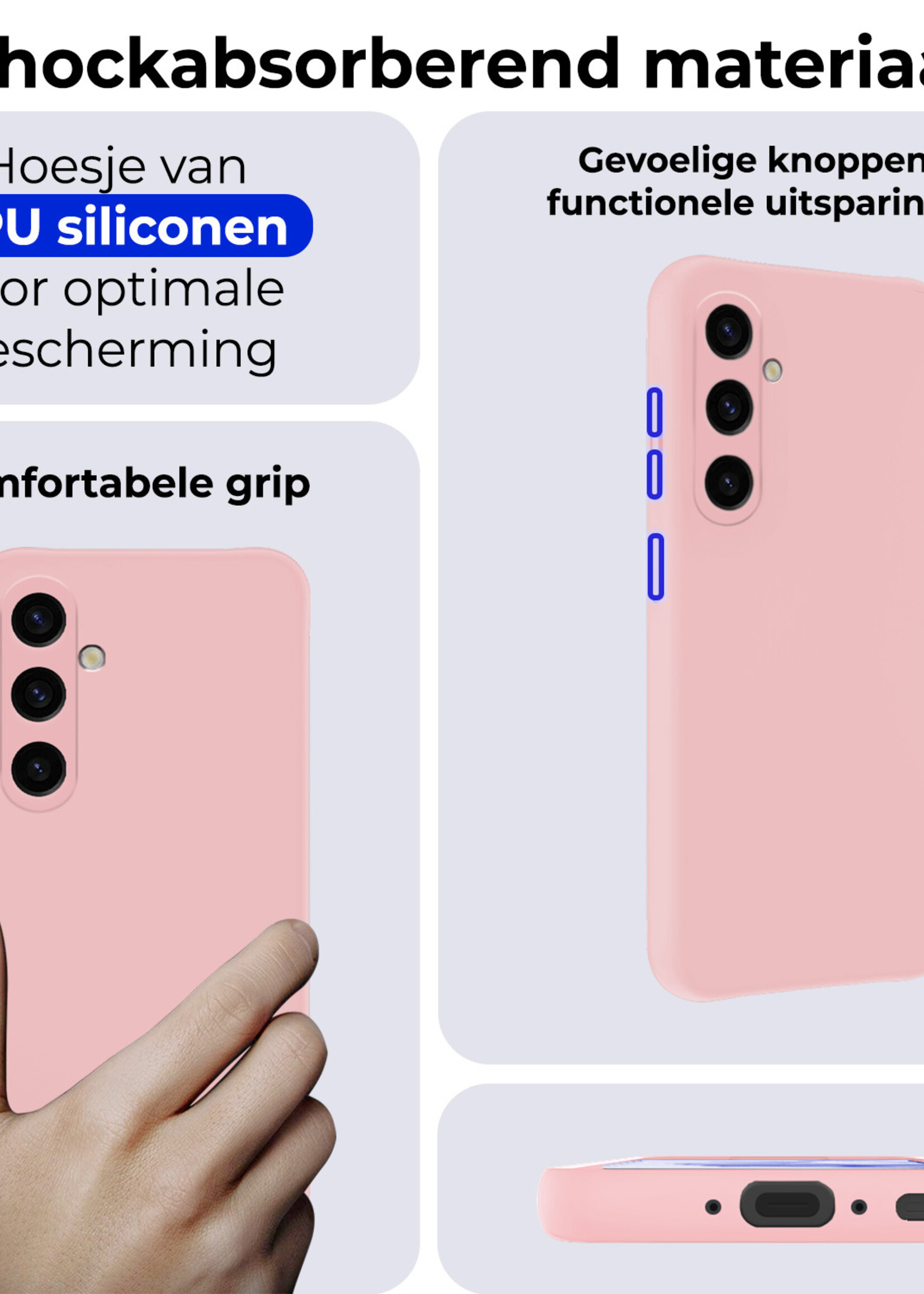 BTH Hoesje Geschikt voor Samsung A35 Hoesje Siliconen Case Hoes Met Screenprotector - Hoes Geschikt voor Samsung Galaxy A35 5G Hoes Cover Case - Lichtroze