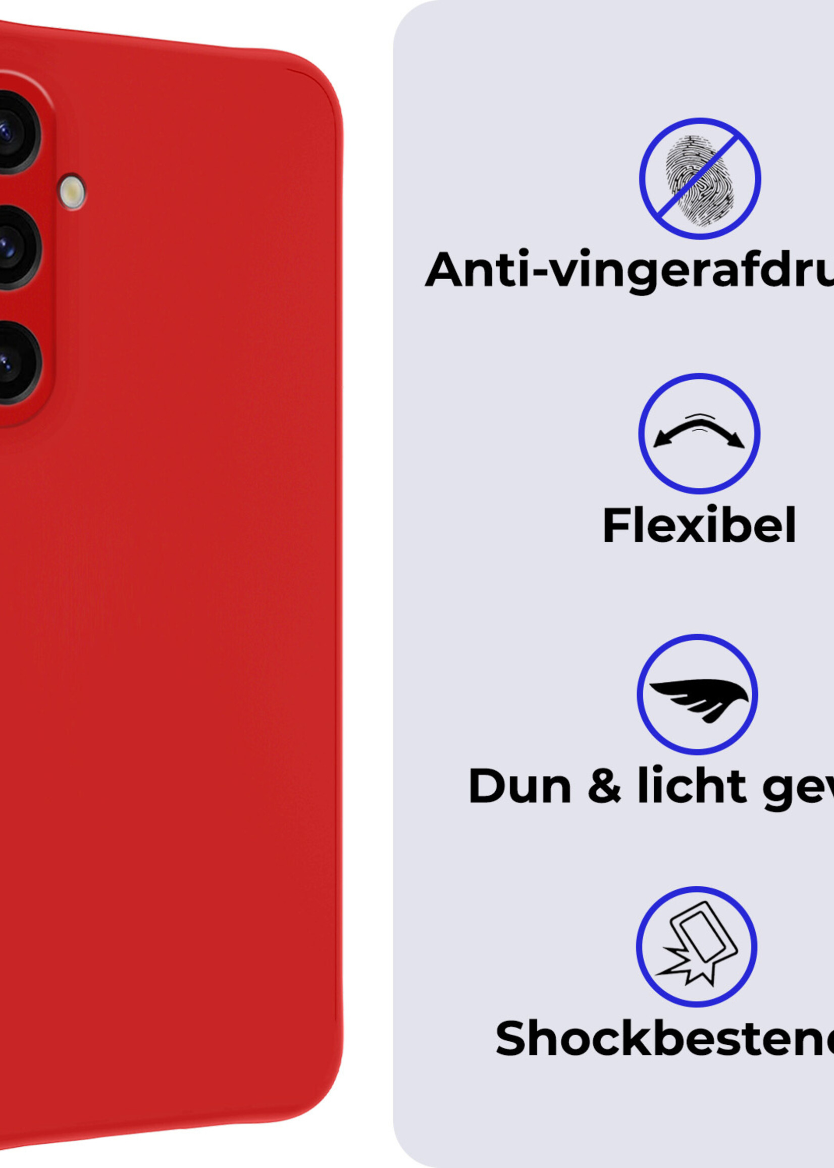 BTH Hoesje Geschikt voor Samsung A35 Hoesje Siliconen Case Hoes Met Screenprotector - Hoes Geschikt voor Samsung Galaxy A35 5G Hoes Cover Case - Rood
