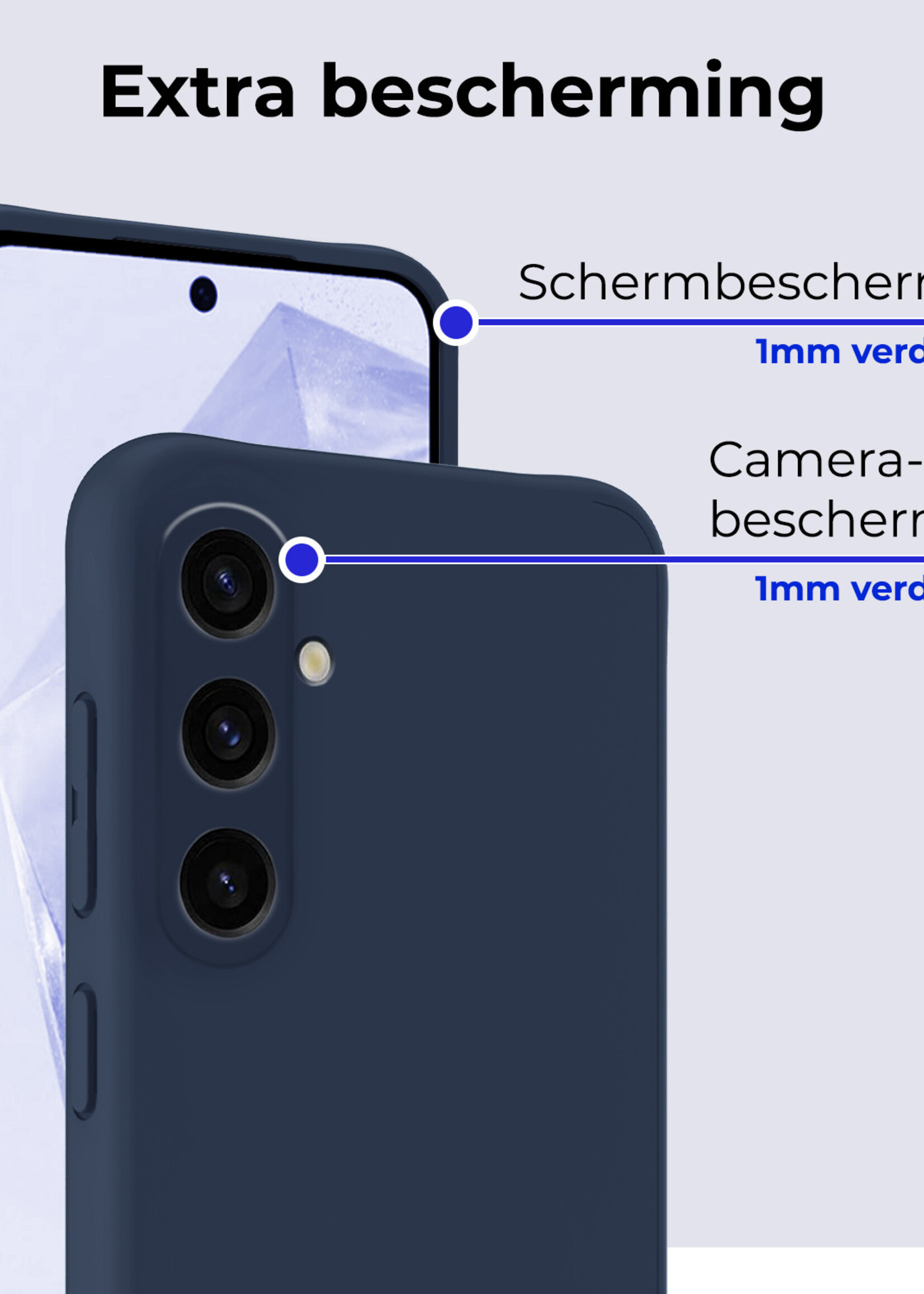 BTH Hoesje Geschikt voor Samsung A35 Hoesje Siliconen Case Hoes Met 2x Screenprotector - Hoes Geschikt voor Samsung Galaxy A35 5G Hoes Cover Case - Donkerblauw