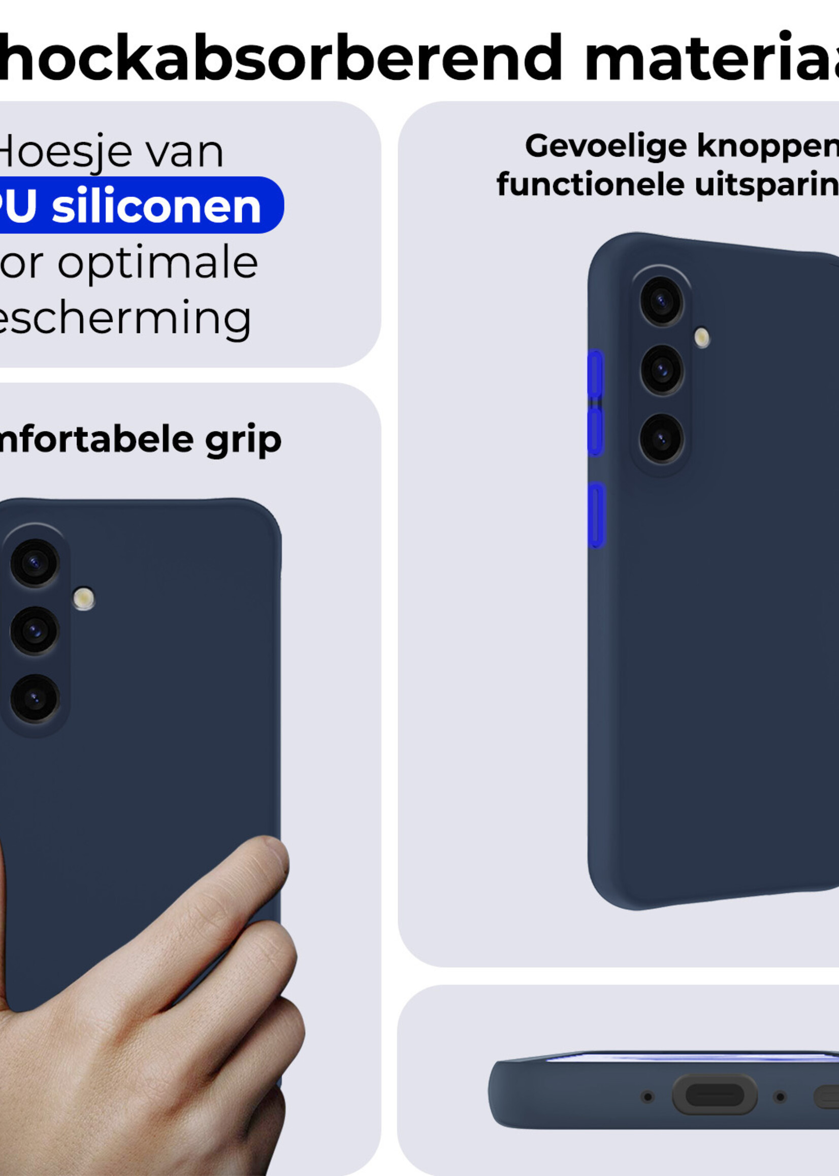 BTH Hoesje Geschikt voor Samsung A35 Hoesje Siliconen Case Hoes Met 2x Screenprotector - Hoes Geschikt voor Samsung Galaxy A35 5G Hoes Cover Case - Donkerblauw