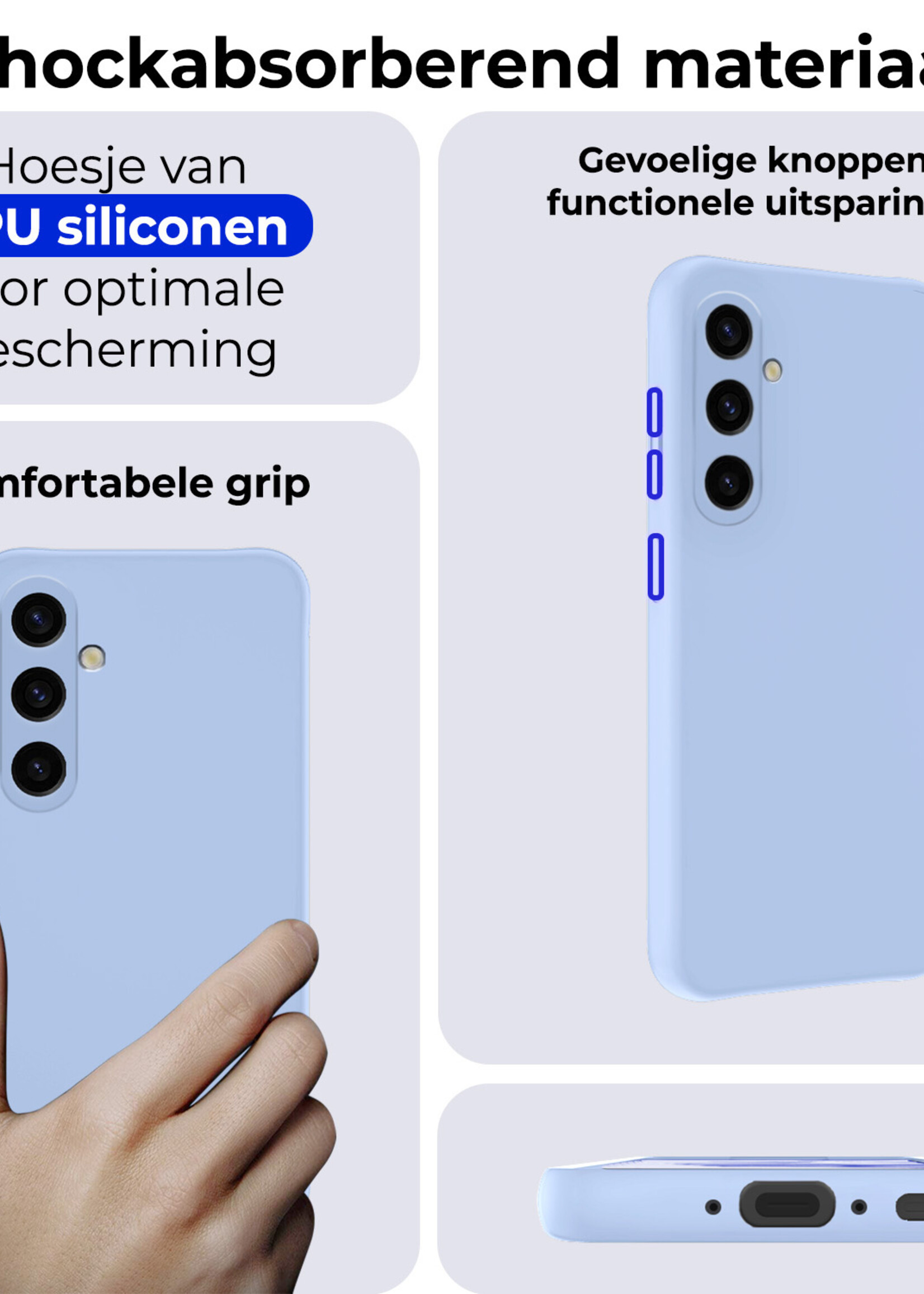 BTH Hoesje Geschikt voor Samsung A35 Hoesje Siliconen Case Hoes Met 2x Screenprotector - Hoes Geschikt voor Samsung Galaxy A35 5G Hoes Cover Case - Lichtblauw