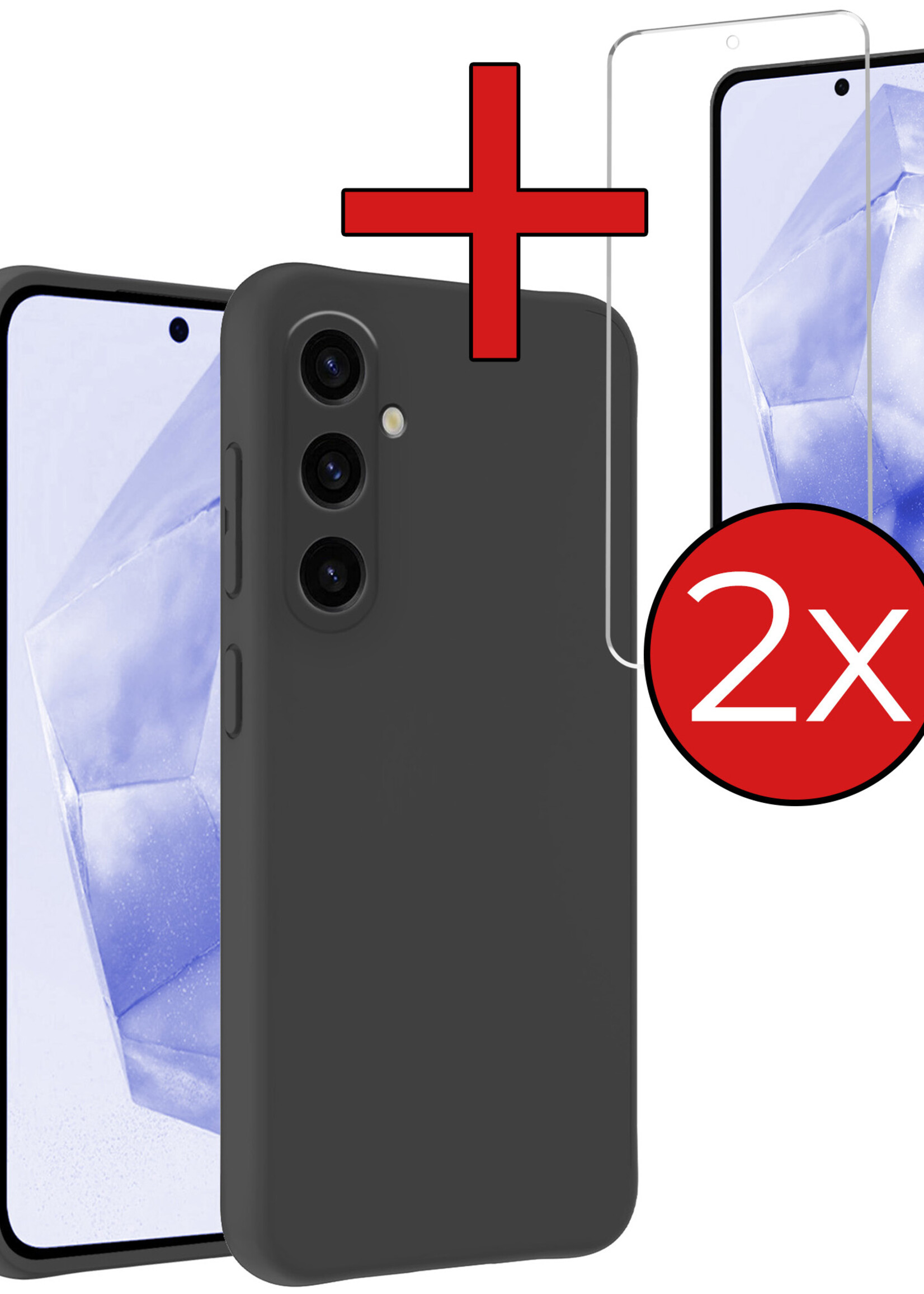 BTH Hoesje Geschikt voor Samsung A35 Hoesje Siliconen Case Hoes Met 2x Screenprotector - Hoes Geschikt voor Samsung Galaxy A35 5G Hoes Cover Case - Zwart