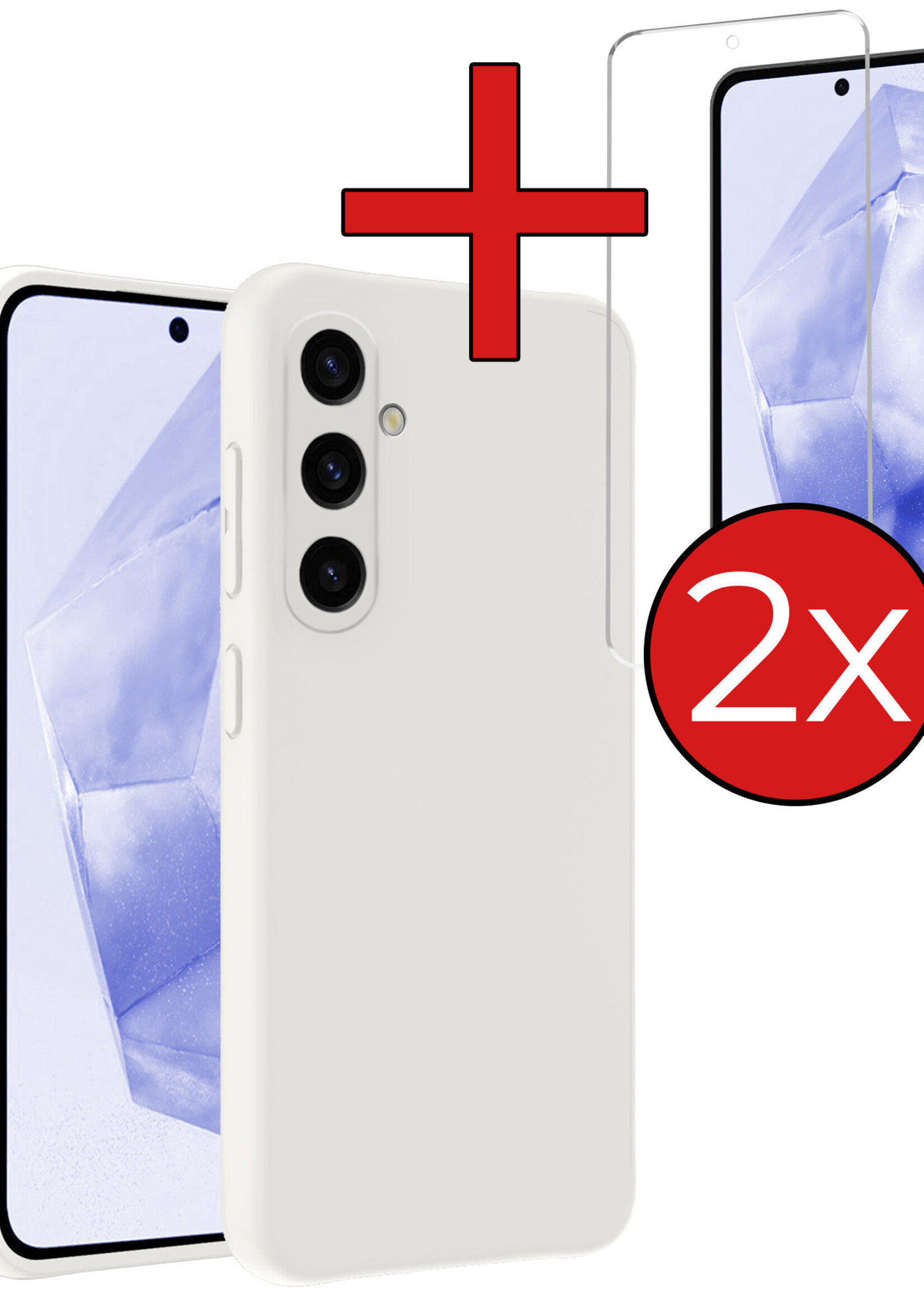 BTH Hoesje Geschikt voor Samsung A35 Hoesje Siliconen Case Hoes Met 2x Screenprotector - Hoes Geschikt voor Samsung Galaxy A35 5G Hoes Cover Case - Wit