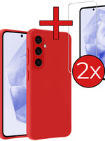 BTH BTH Samsung Galaxy A35 Hoesje Siliconen Met 2x Screenprotector - Rood