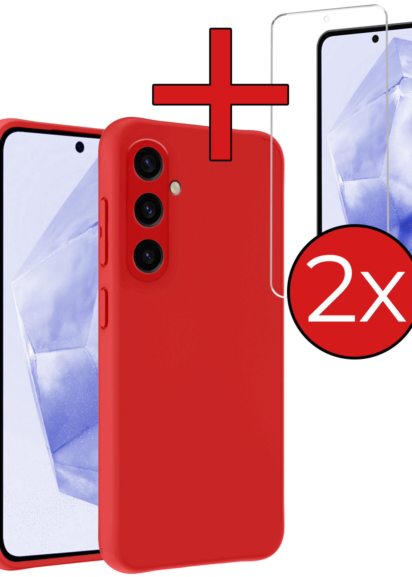 BTH Hoesje Geschikt voor Samsung A35 Hoesje Siliconen Case Hoes Met 2x Screenprotector - Hoes Geschikt voor Samsung Galaxy A35 5G Hoes Cover Case - Rood