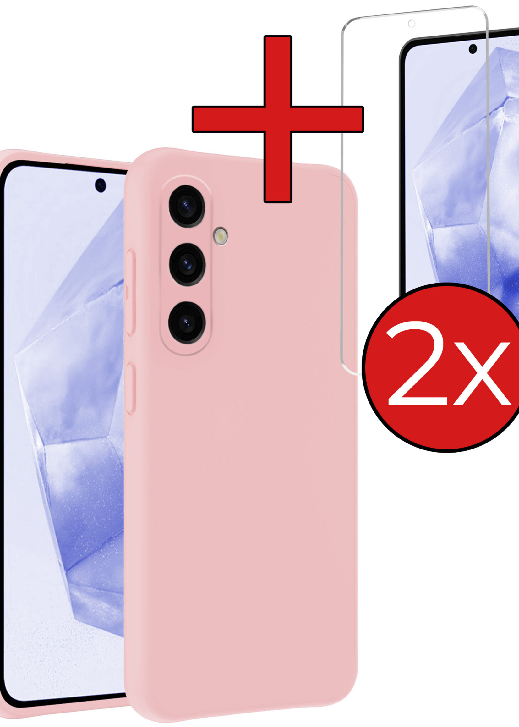 BTH Hoesje Geschikt voor Samsung A35 Hoesje Siliconen Case Hoes Met 2x Screenprotector - Hoes Geschikt voor Samsung Galaxy A35 5G Hoes Cover Case - Lichtroze