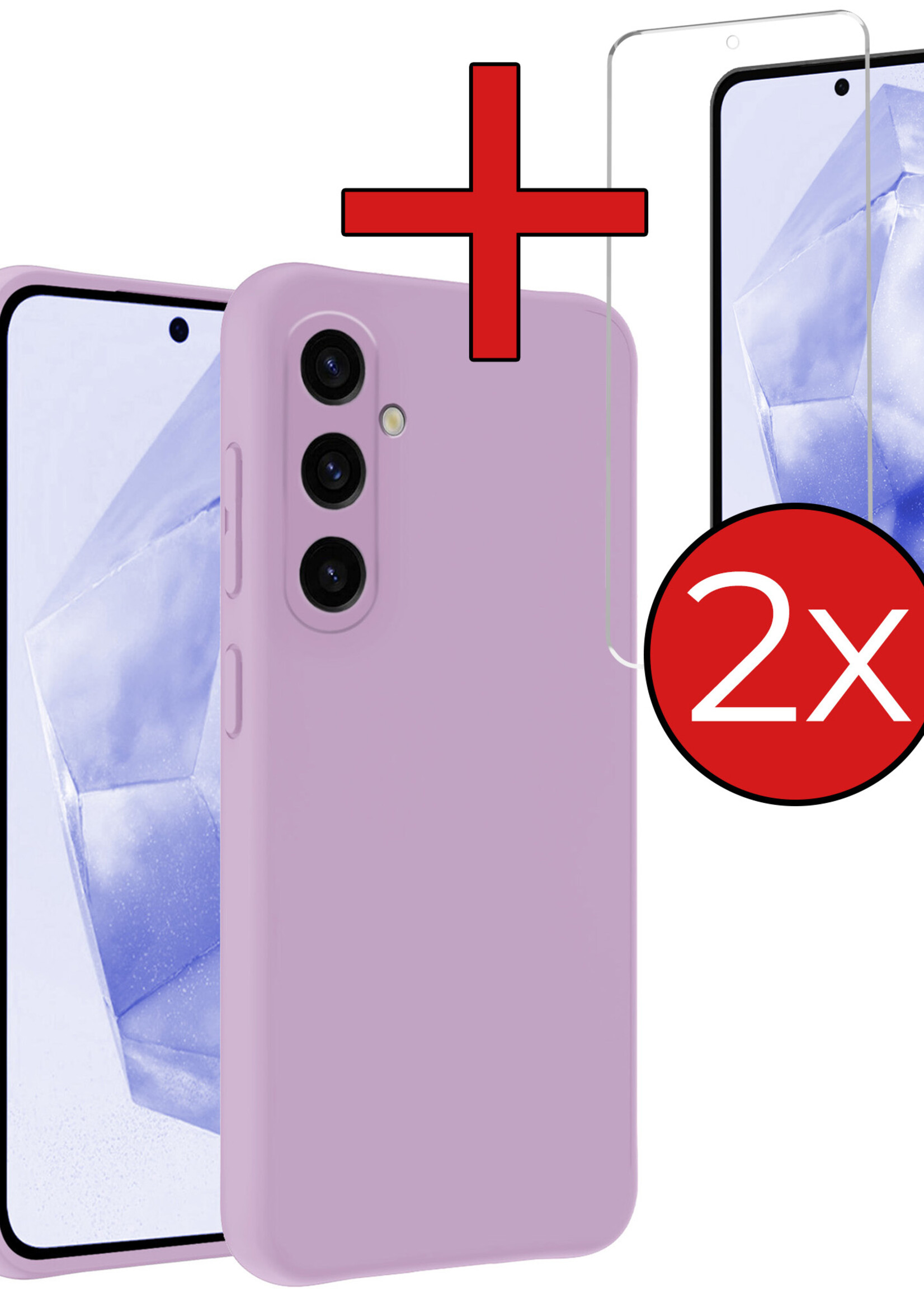 BTH Hoesje Geschikt voor Samsung A35 Hoesje Siliconen Case Hoes Met 2x Screenprotector - Hoes Geschikt voor Samsung Galaxy A35 5G Hoes Cover Case - Lila