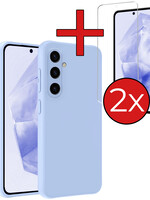 BTH BTH Samsung Galaxy A35 Hoesje Siliconen Met 2x Screenprotector - Lichtblauw