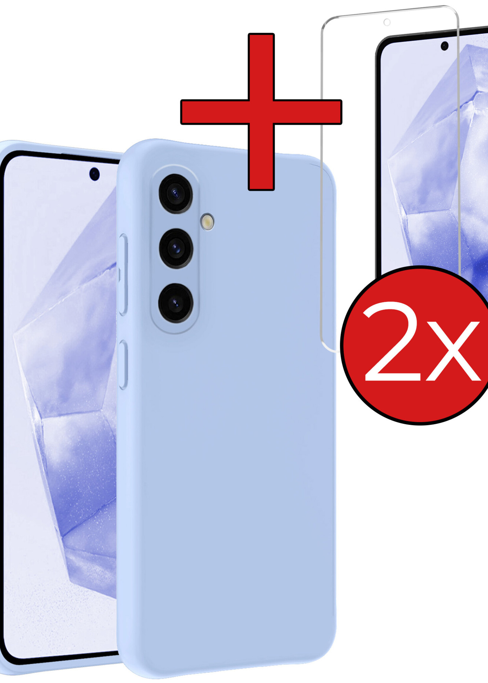 BTH Hoesje Geschikt voor Samsung A35 Hoesje Siliconen Case Hoes Met 2x Screenprotector - Hoes Geschikt voor Samsung Galaxy A35 5G Hoes Cover Case - Lichtblauw