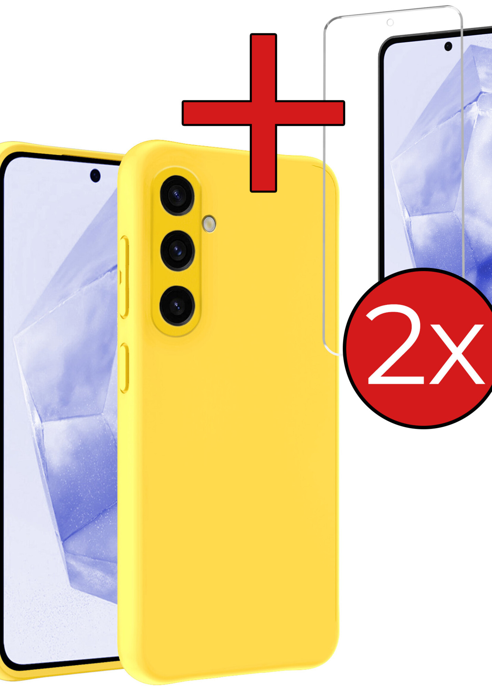 BTH Hoesje Geschikt voor Samsung A35 Hoesje Siliconen Case Hoes Met 2x Screenprotector - Hoes Geschikt voor Samsung Galaxy A35 5G Hoes Cover Case - Geel