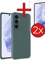 BTH BTH Samsung Galaxy A35 Hoesje Siliconen Met 2x Screenprotector - Donkergroen