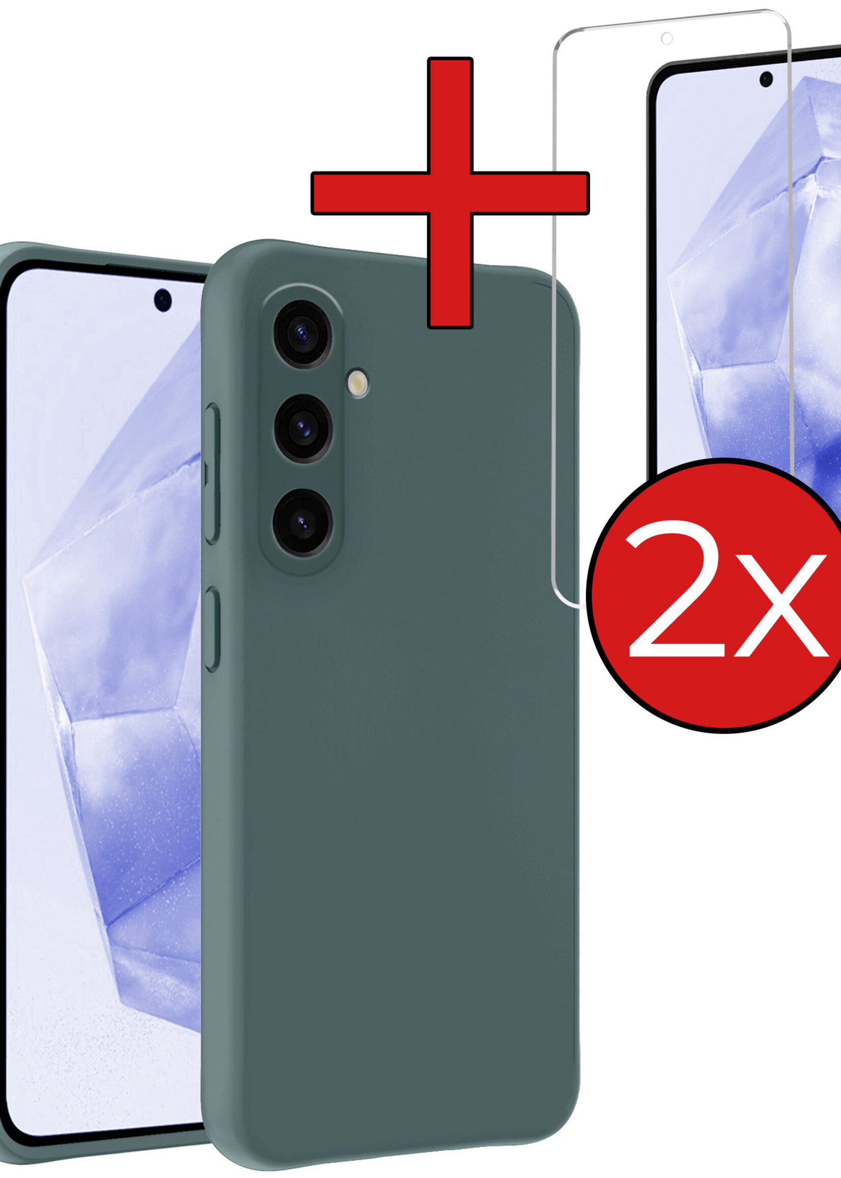 BTH Hoesje Geschikt voor Samsung A35 Hoesje Siliconen Case Hoes Met 2x Screenprotector - Hoes Geschikt voor Samsung Galaxy A35 5G Hoes Cover Case - Donkergroen