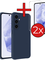 BTH BTH Samsung Galaxy A35 Hoesje Siliconen Met 2x Screenprotector - Donkerblauw