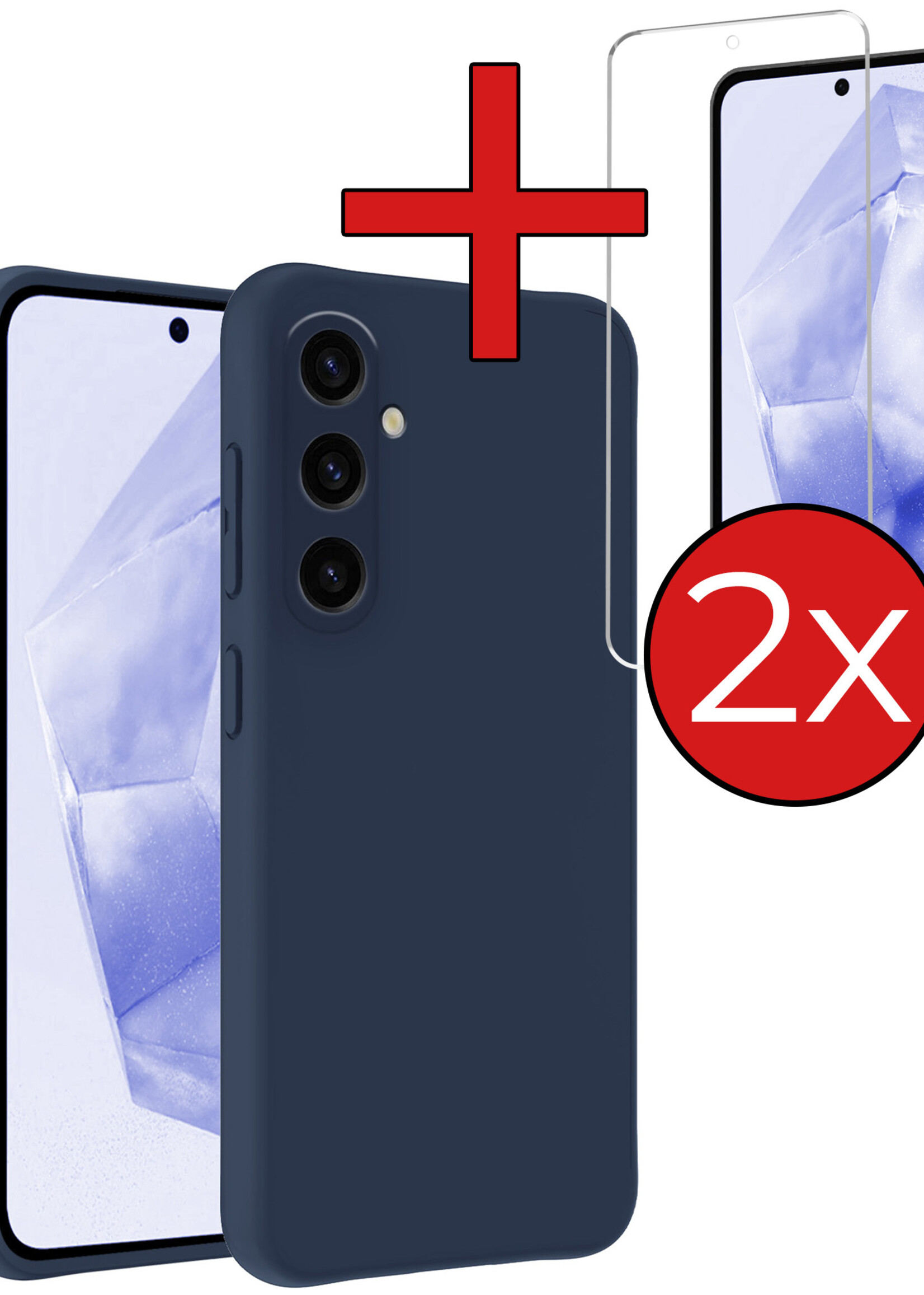 BTH Hoesje Geschikt voor Samsung A35 Hoesje Siliconen Case Hoes Met 2x Screenprotector - Hoes Geschikt voor Samsung Galaxy A35 5G Hoes Cover Case - Donkerblauw