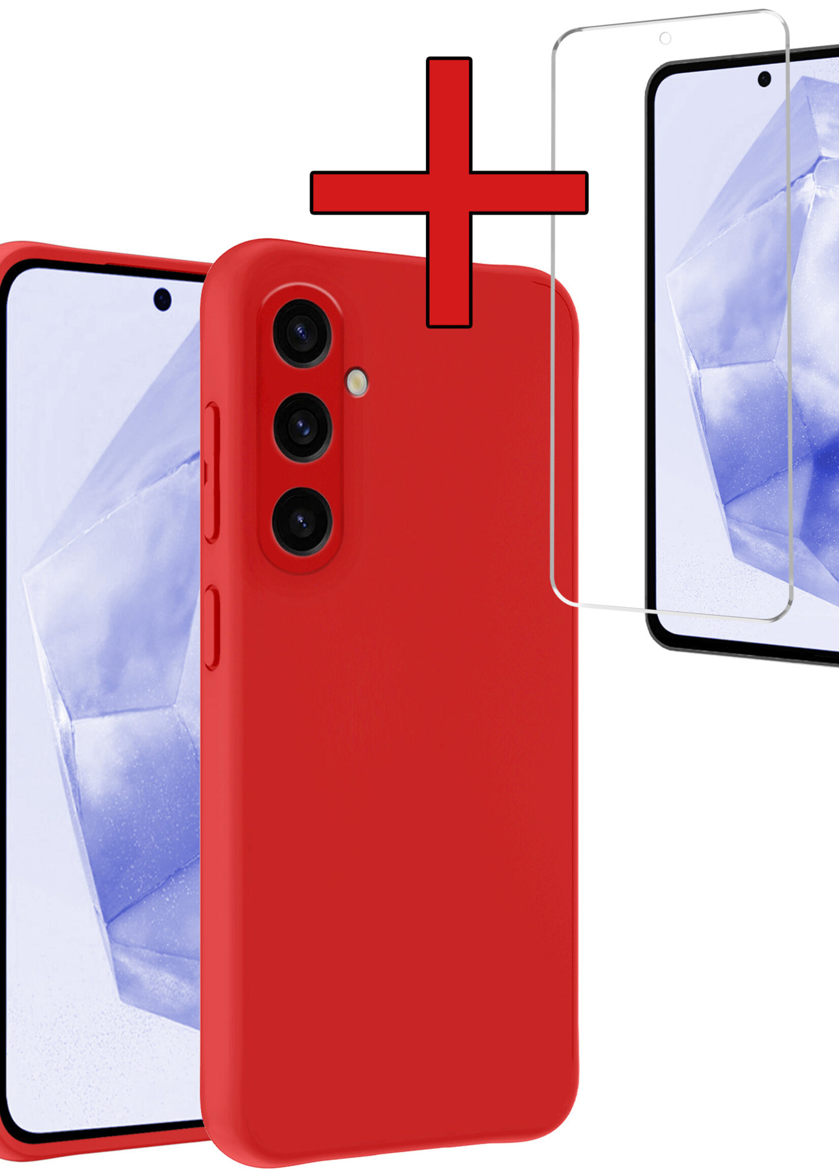 BTH Hoesje Geschikt voor Samsung A35 Hoesje Siliconen Case Hoes Met Screenprotector - Hoes Geschikt voor Samsung Galaxy A35 5G Hoes Cover Case - Rood