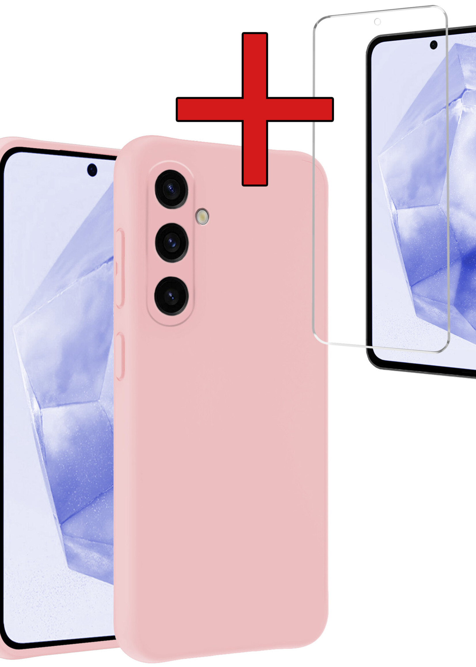 BTH Hoesje Geschikt voor Samsung A35 Hoesje Siliconen Case Hoes Met Screenprotector - Hoes Geschikt voor Samsung Galaxy A35 5G Hoes Cover Case - Lichtroze