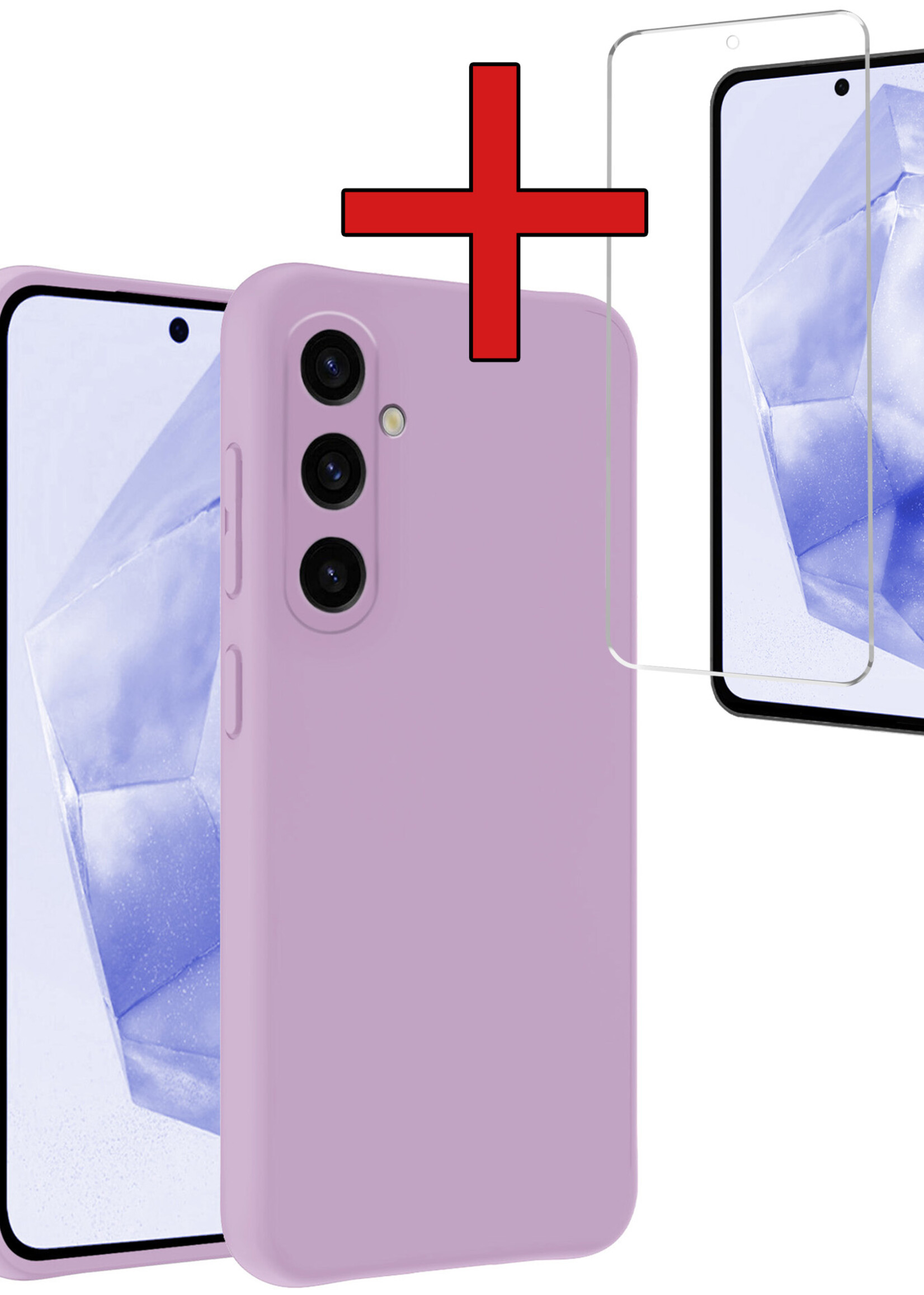 BTH Hoesje Geschikt voor Samsung A35 Hoesje Siliconen Case Hoes Met Screenprotector - Hoes Geschikt voor Samsung Galaxy A35 5G Hoes Cover Case - Lila