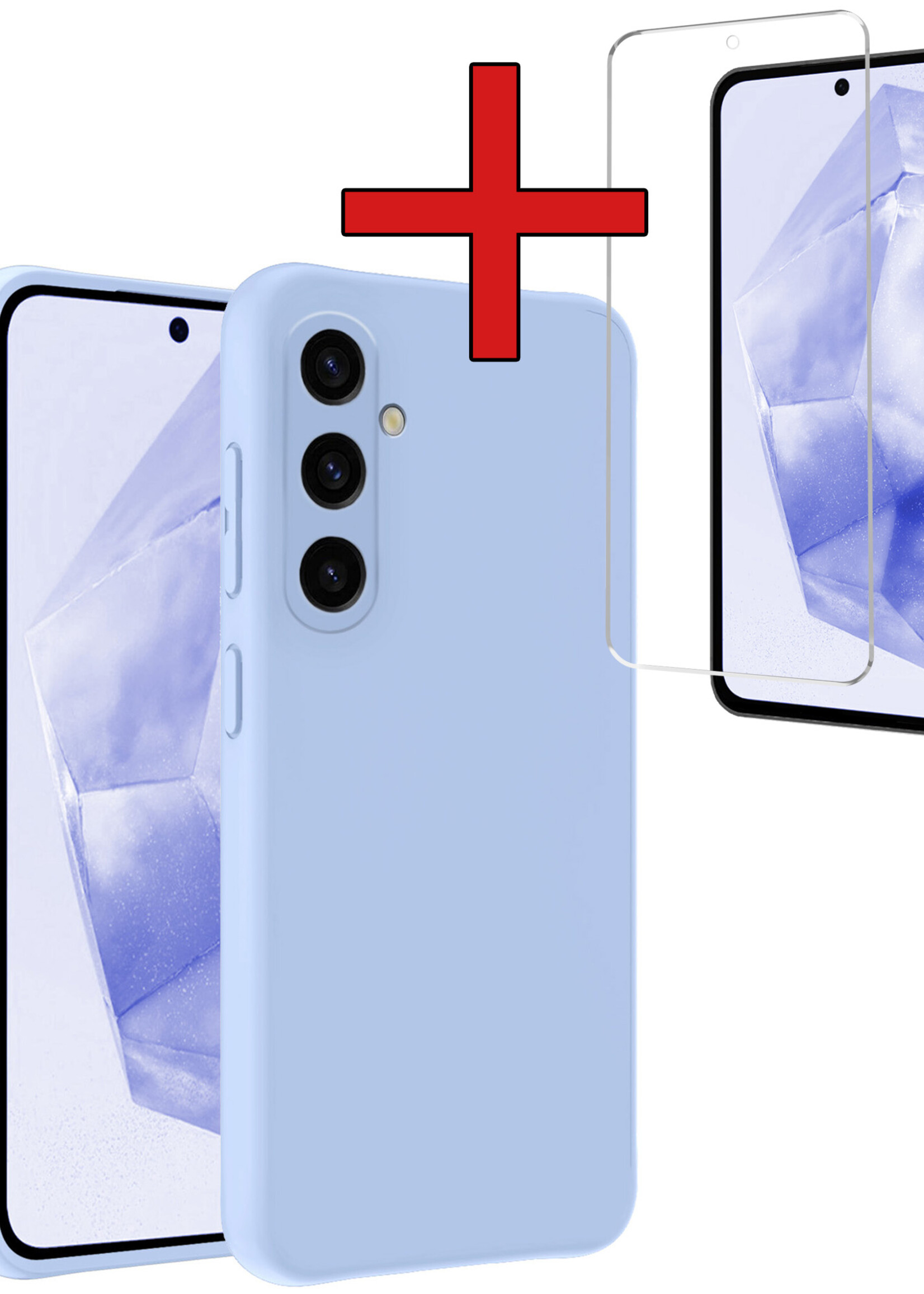 BTH Hoesje Geschikt voor Samsung A35 Hoesje Siliconen Case Hoes Met Screenprotector - Hoes Geschikt voor Samsung Galaxy A35 5G Hoes Cover Case - Lichtblauw