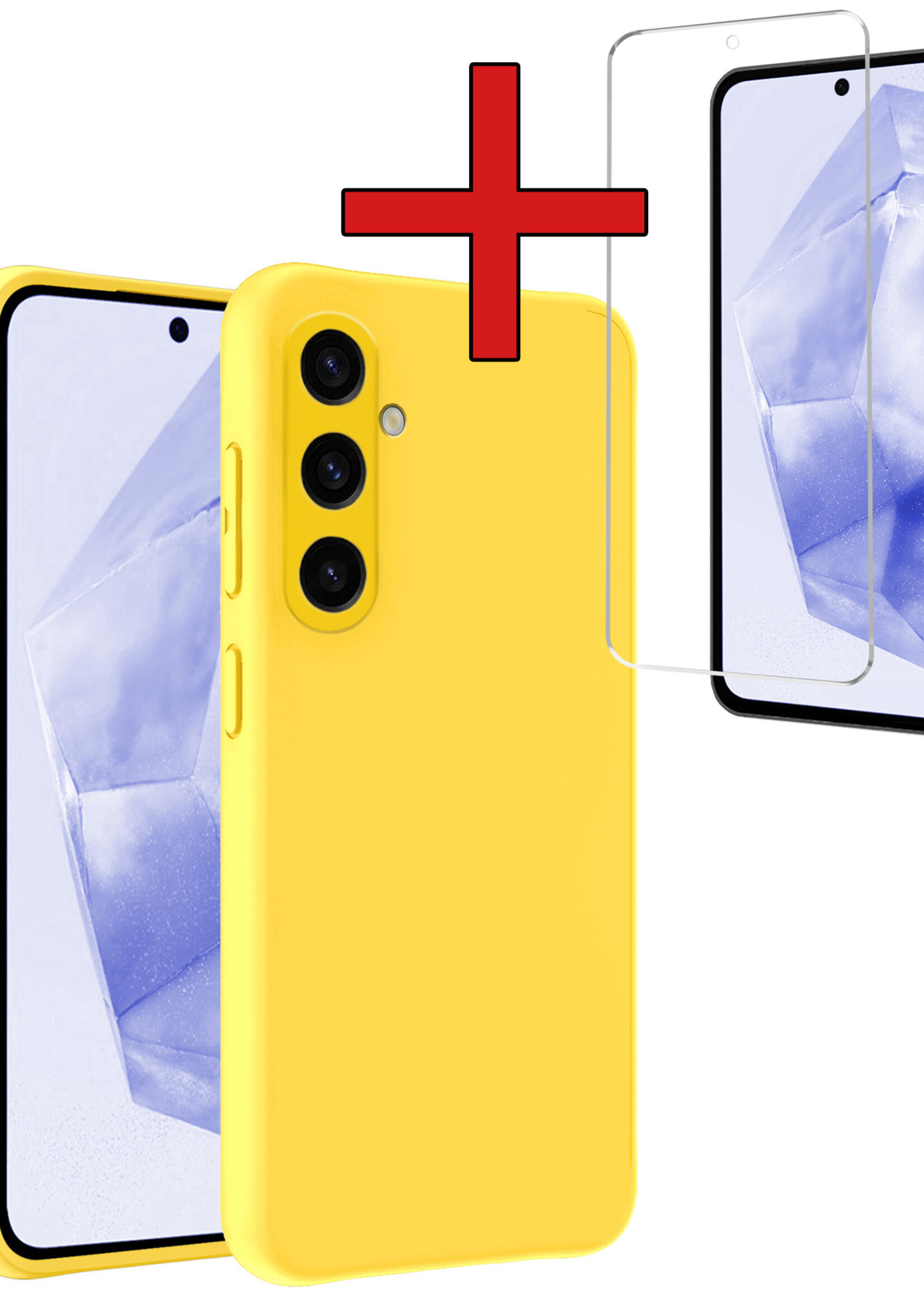 BTH Hoesje Geschikt voor Samsung A35 Hoesje Siliconen Case Hoes Met Screenprotector - Hoes Geschikt voor Samsung Galaxy A35 5G Hoes Cover Case - Geel