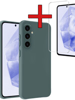 BTH BTH Samsung Galaxy A35 Hoesje Siliconen Met Screenprotector - Donkergroen