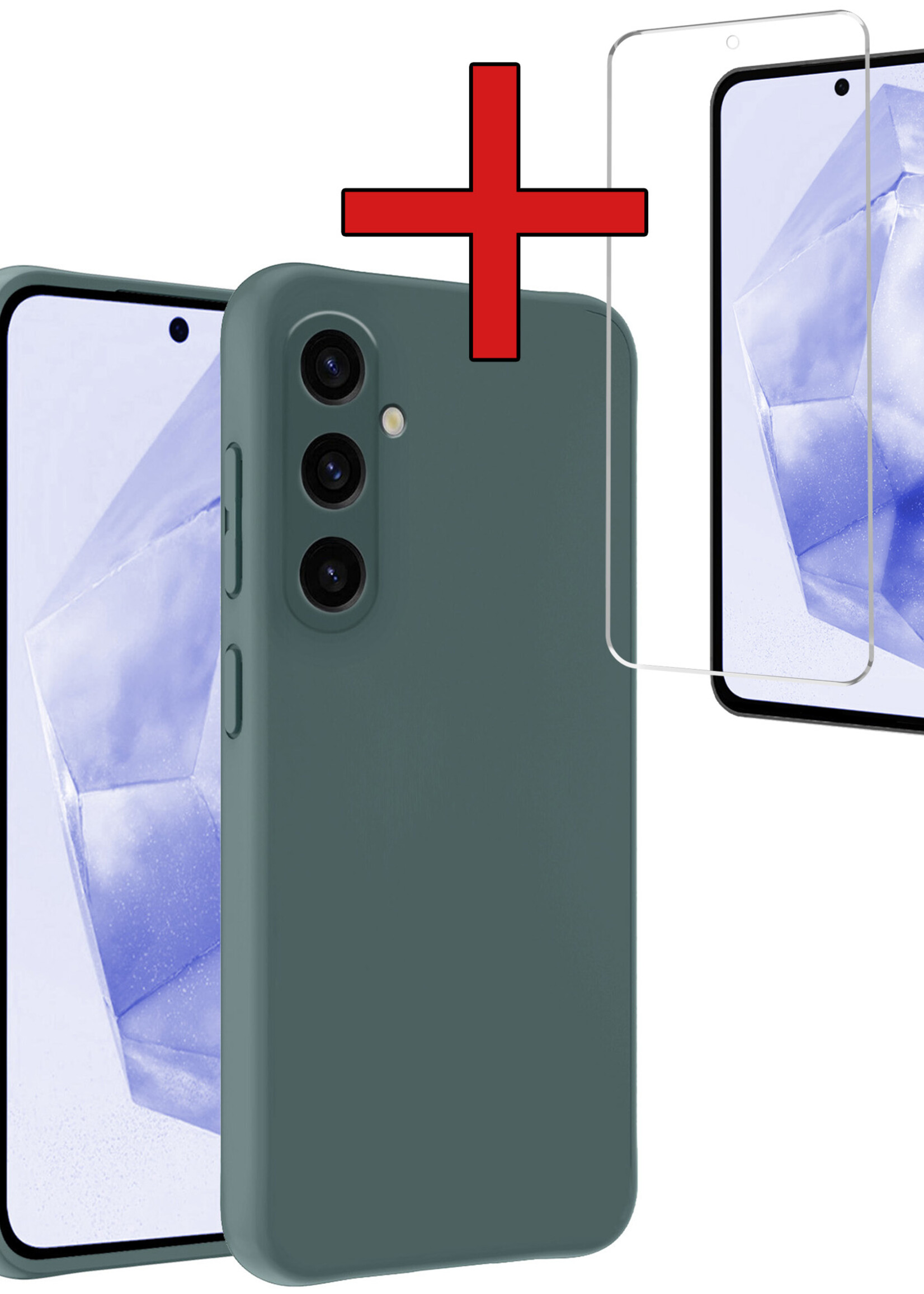 BTH Hoesje Geschikt voor Samsung A35 Hoesje Siliconen Case Hoes Met Screenprotector - Hoes Geschikt voor Samsung Galaxy A35 5G Hoes Cover Case - Donkergroen